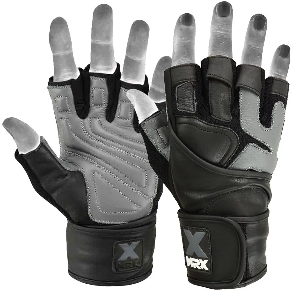 MRX Weight Lifting Gloves Gym Power Training Fitness Bodybuilding Glove Long Wrist Strap Black / Red M - Womvr