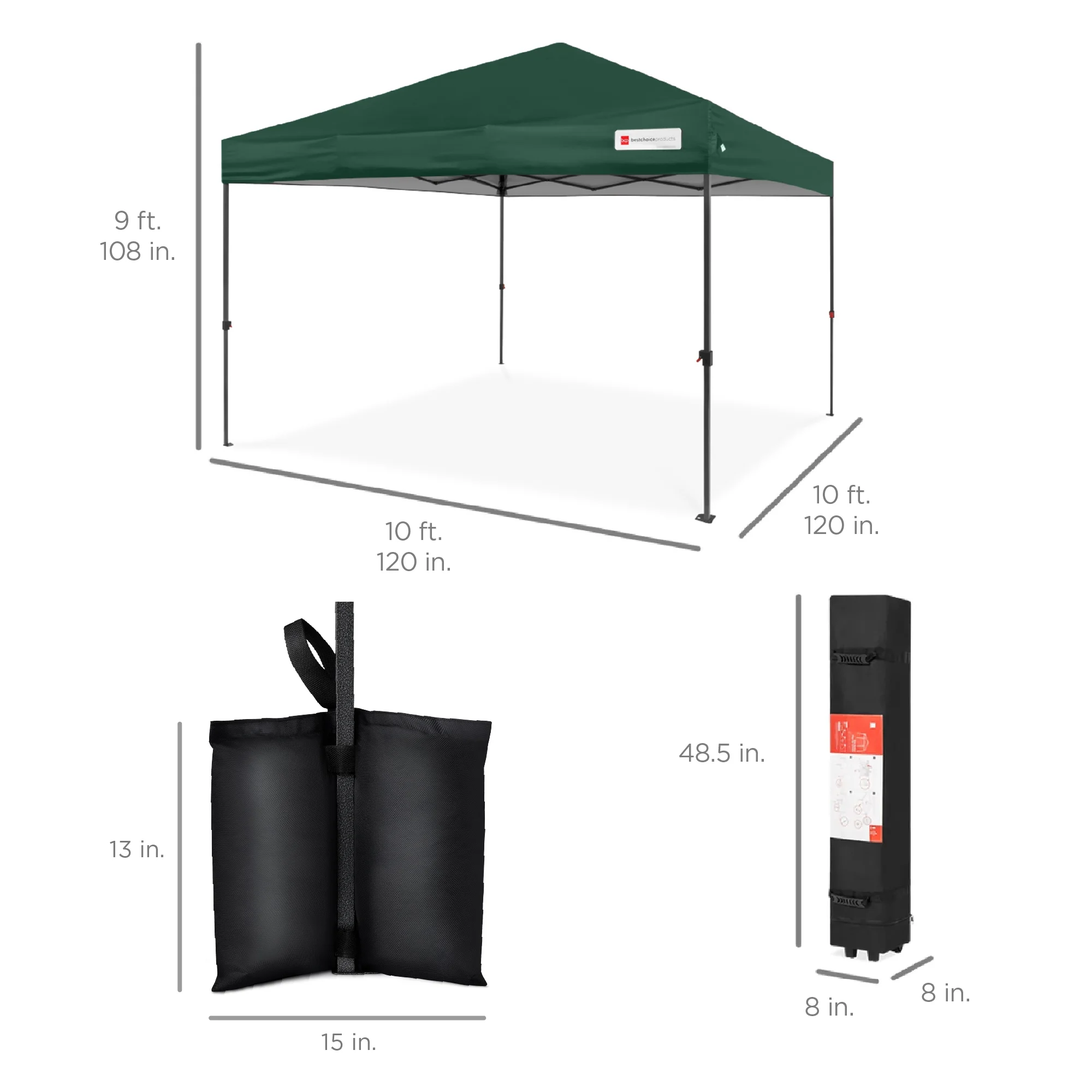 Best Choice Products 10x10ft Easy Setup Pop Up Canopy w/ 1-Button Setup, Wheeled Case, 4 Weight Bags - Cerulean - Womvr