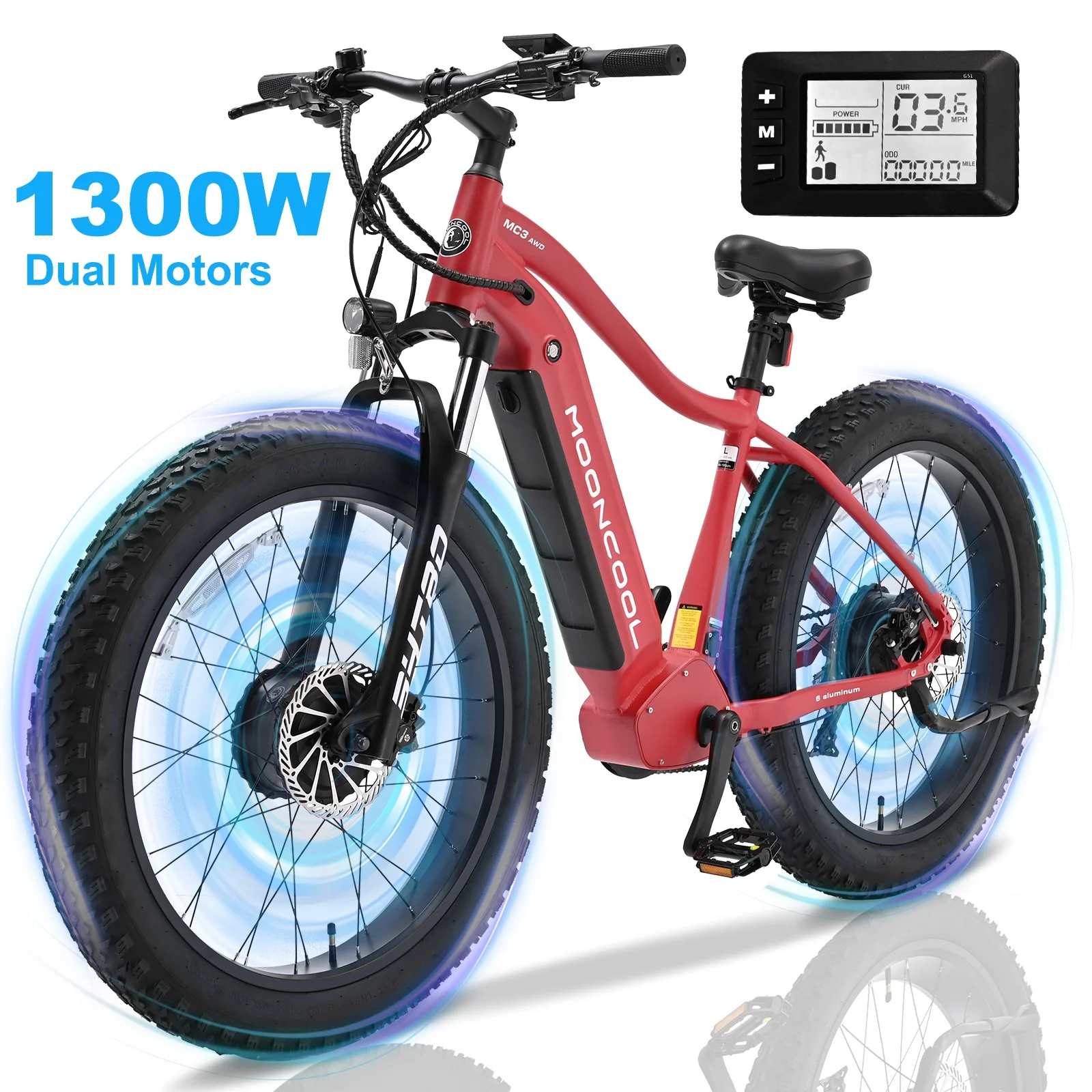 ABORON Electric Bike for Adult, 48V 1000W Dual Motors AWD, 26