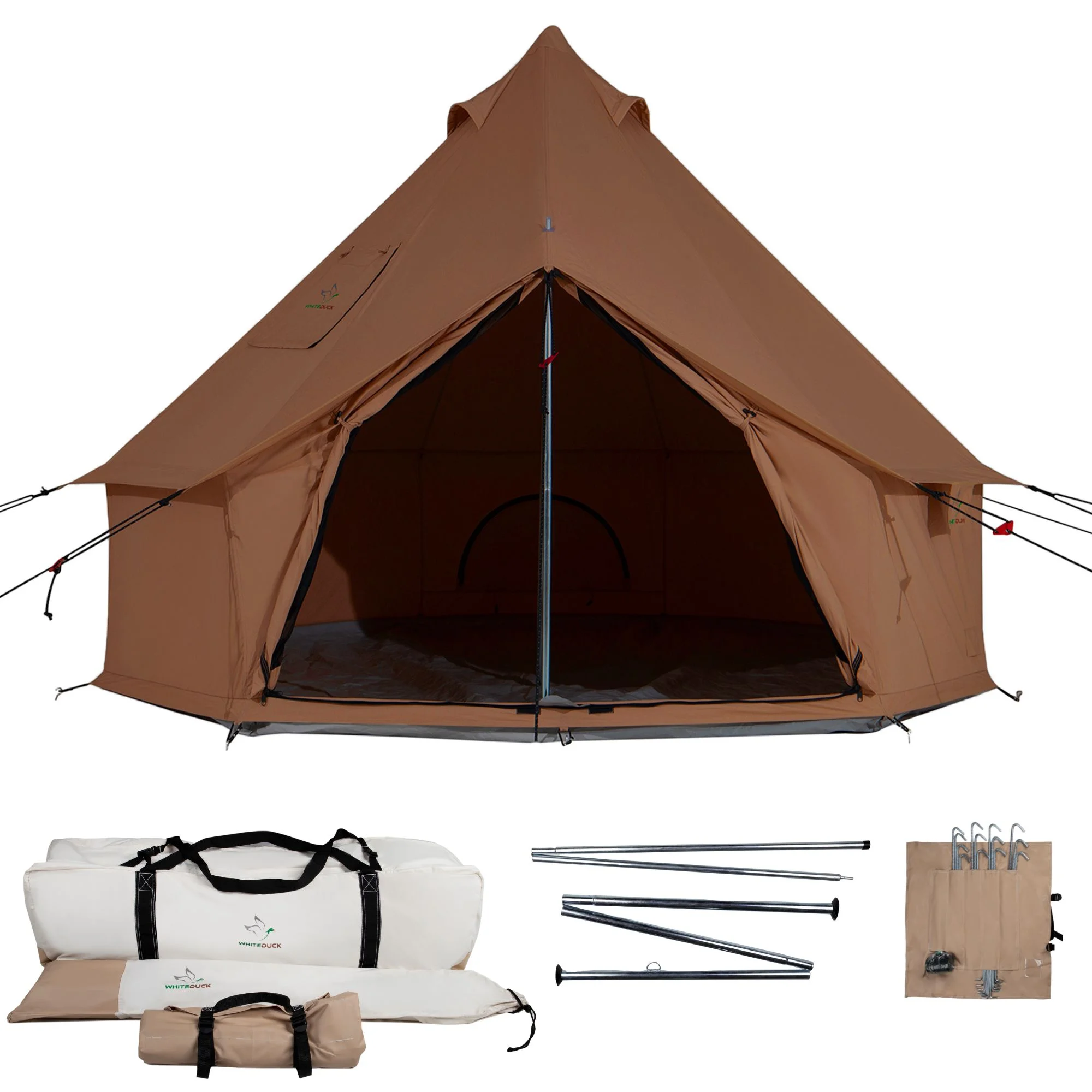 WHITEDUCK Regatta Canvas Bell Tent w/Stove Jack, Sandstone Beige, 13', Water Repellent 4-Season Camp - Womvr