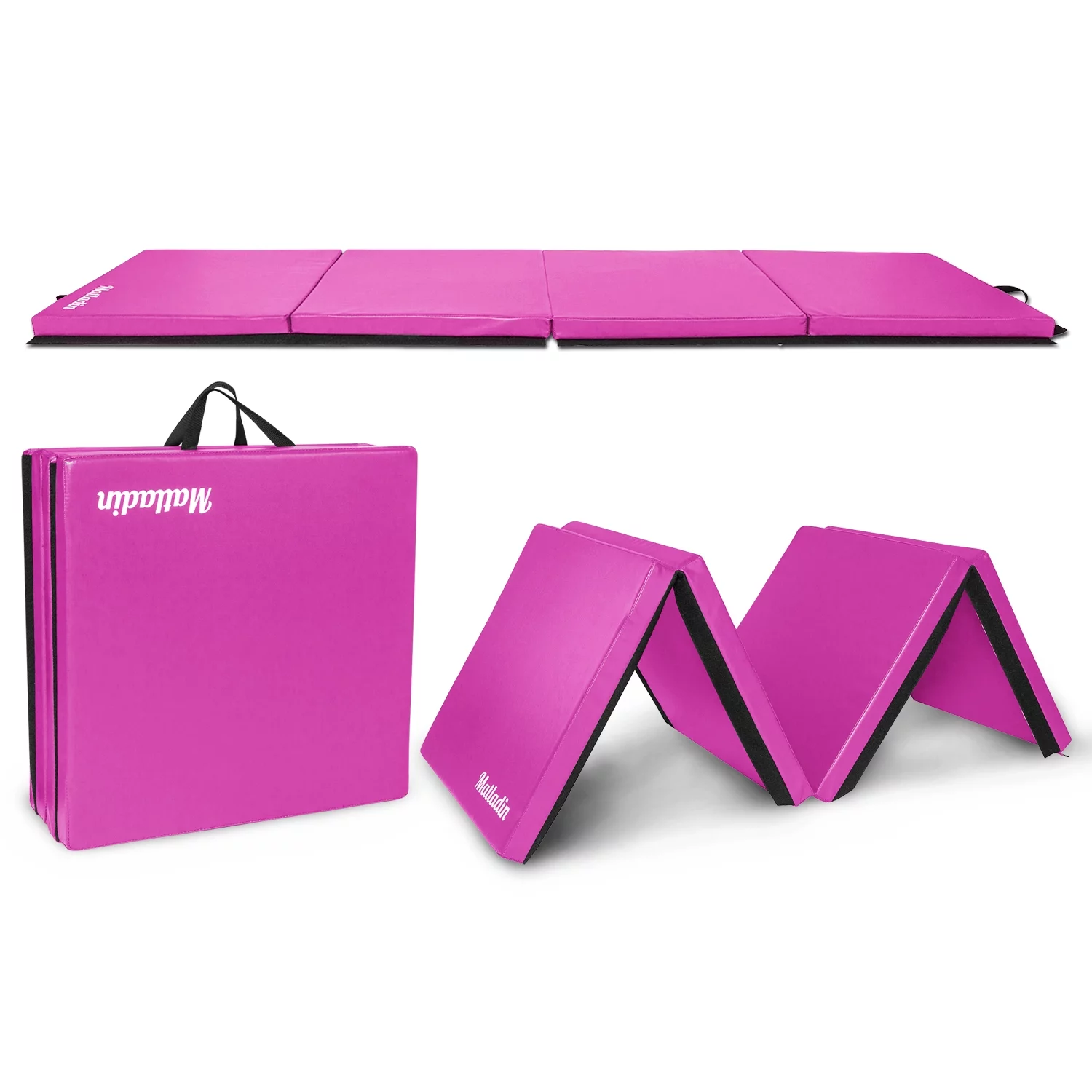 Matladin 8' Folding Gymnastics Gym Exercise Aerobics Mat, 8ft x 2ft x 2in PU Leather Tumbling Mats (Pink) - Womvr