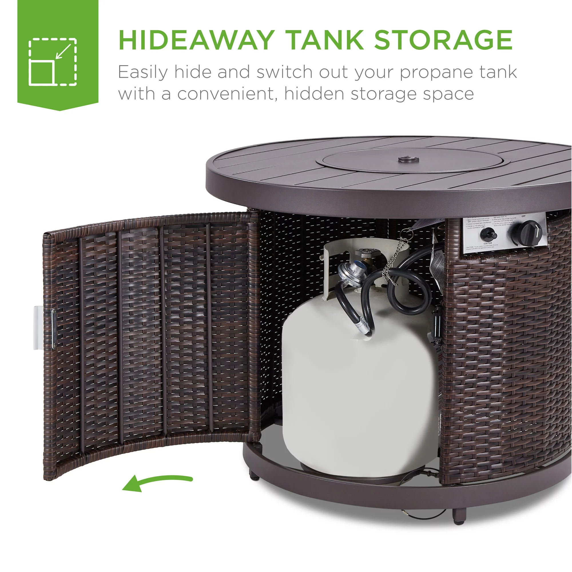 Best Choice Products 32in Round Gas Fire Pit Table, 50,000 BTU Outdoor Wicker Patio Propane Firepit w/ Cover - Brown - Womvr