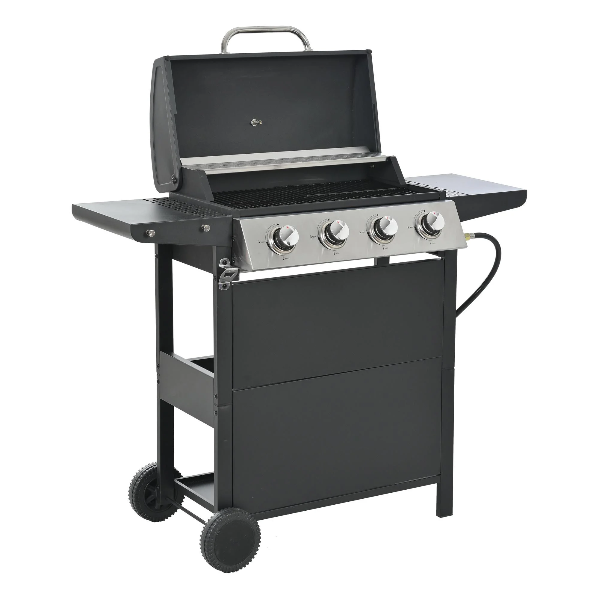4 Burner Propane Gas Grill, Stainless Steel Barbecue Grill with Side Burner and Thermometer, 46,700BTU Outdoor BBQ Camping Grill - Womvr