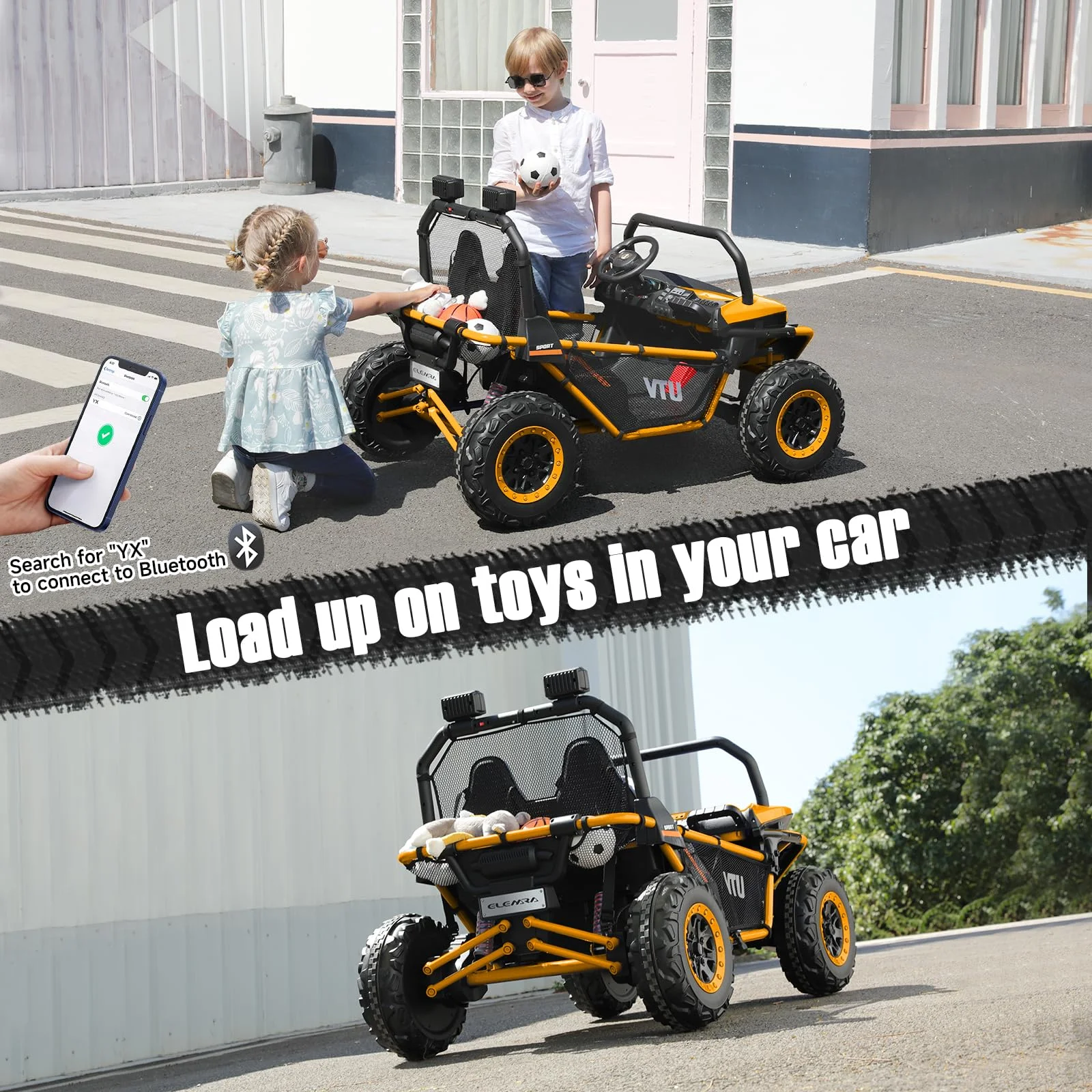 12 V Ride on Car,2 Seater Powered on Truck,4WD Electric Off-Road,Remote Control,Spring Suspension Ride on UTV for 3-8 Kids,Blue - Womvr