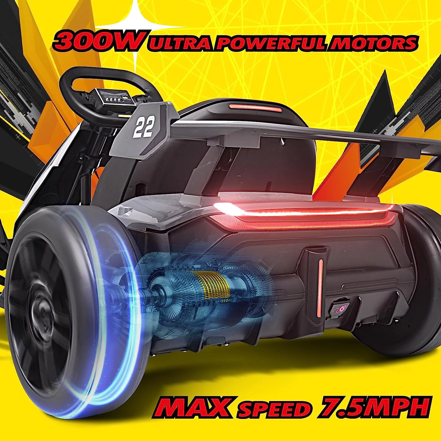 Blitzshark 24 V Kids Go Kart 300W Powerful Electric Pedal Go Kart, with Drift/Sports Mode, EVA Tires, Brake Pedal, White - Womvr