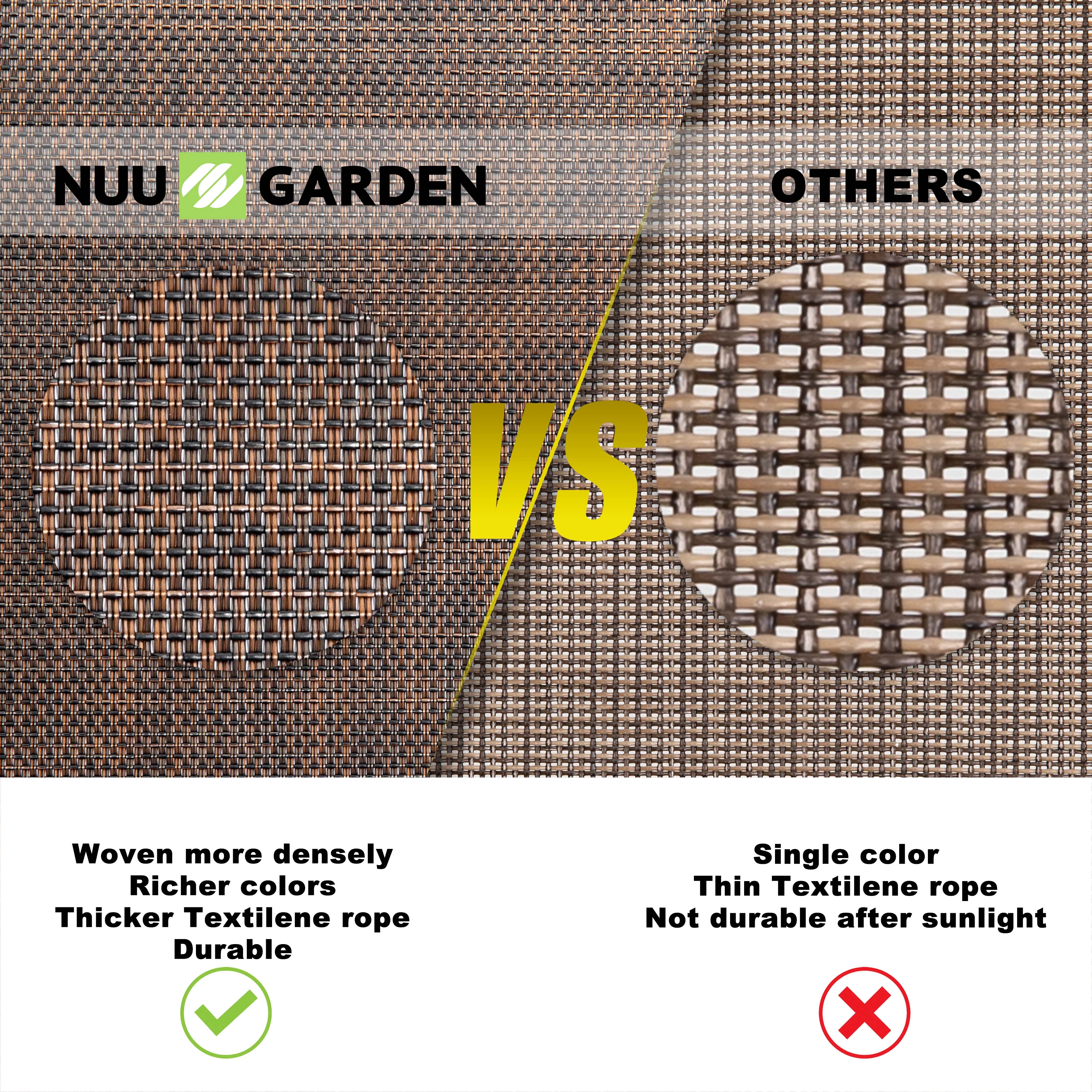 Nuu Garden 5 Piece Patio Bistro Set, High Bistro Sets with Tempered Glass Table, All-Weather Textilene Outdoor Bar Stools Set, Lawn, Backyard, Brown - Womvr