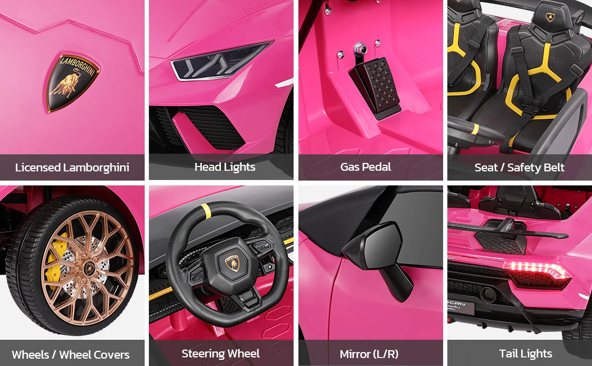 Lamborghini Huracan Ride on Car Real 2 Seater, Powered Electric Vehicle with Parent Remote, Maximum 4.0mph Ride on Toys for 3-8 Years Kids,Pink - Womvr
