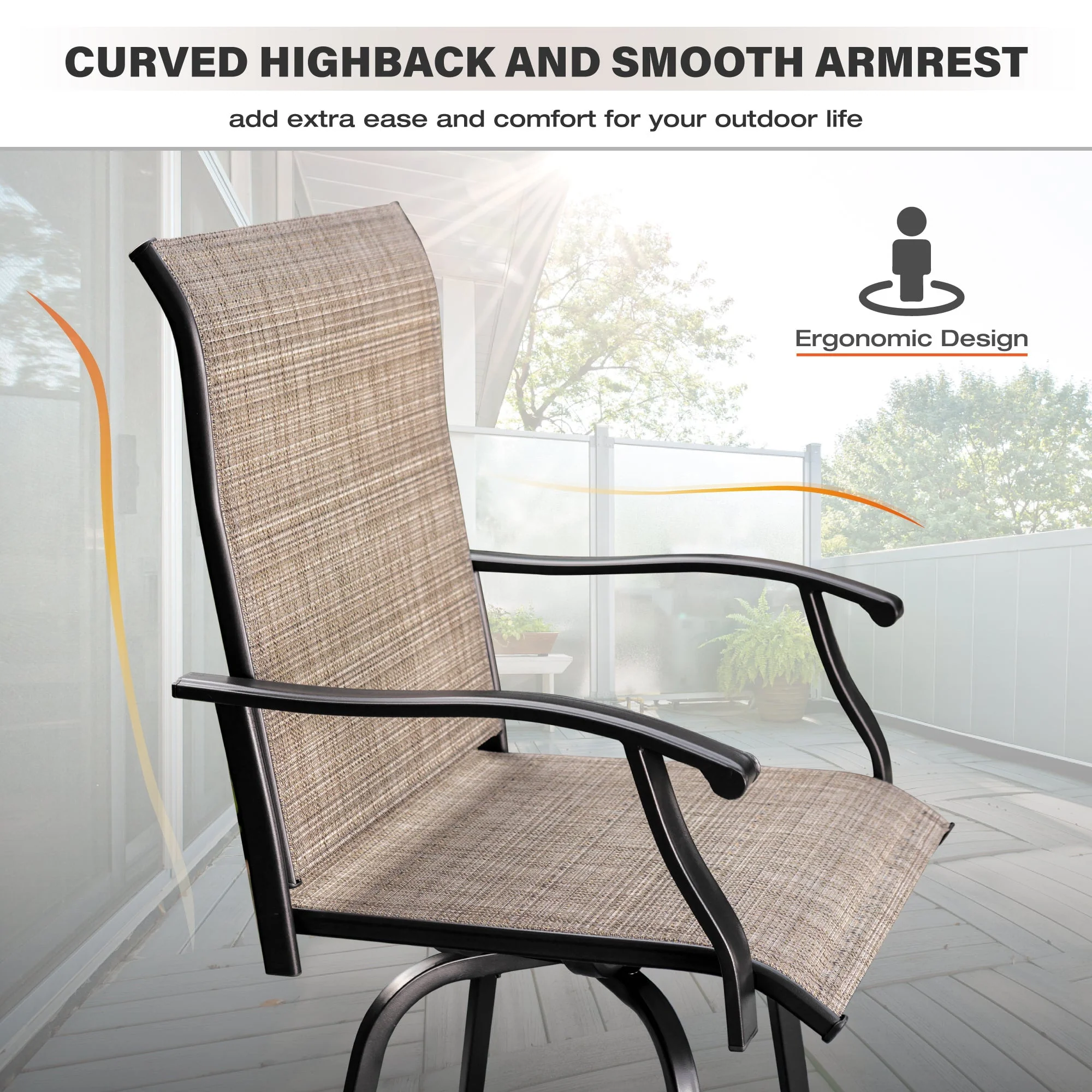 Sophia & William 2 Pcs Outdoor Swivel Metal Bar Stools Patio Height Textilene Chairs in Brown - Womvr
