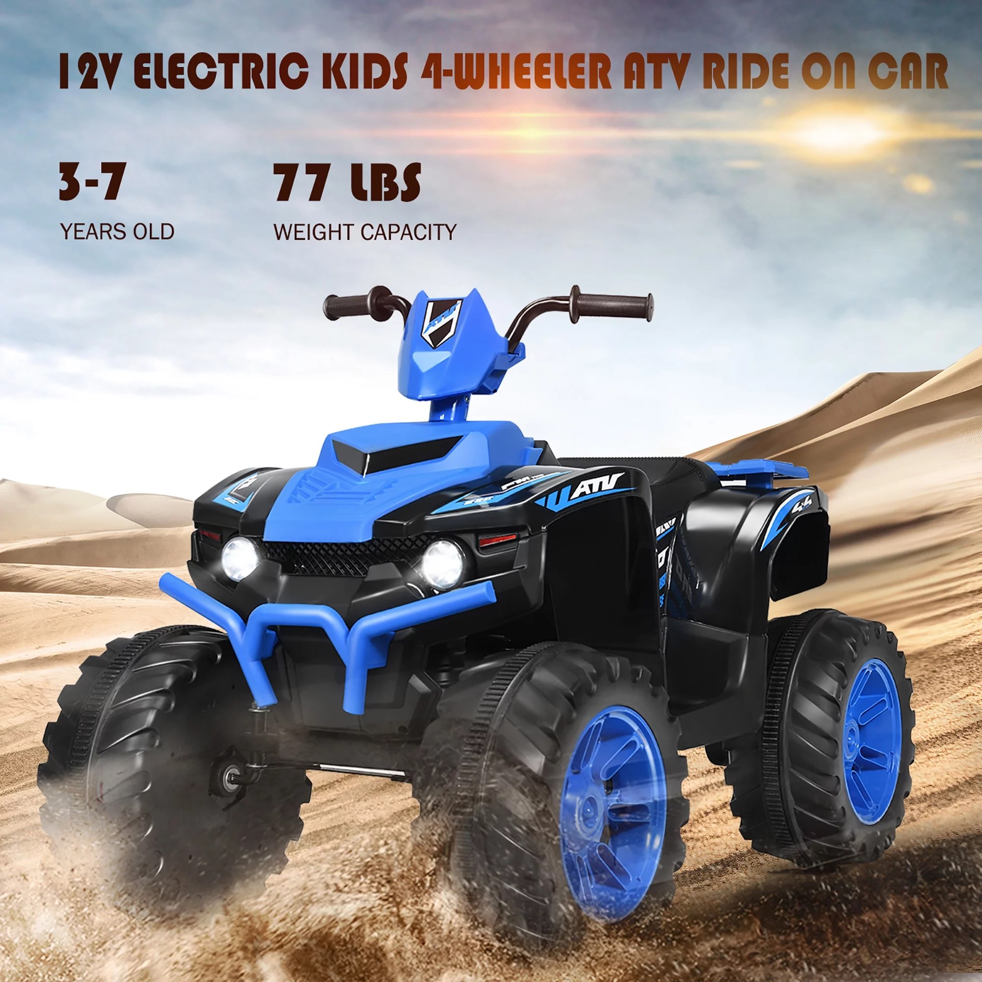 Costway 12V Kids 4-Wheeler ATV Quad Ride On Car w/ LED Lights Music  USB Navy - Womvr