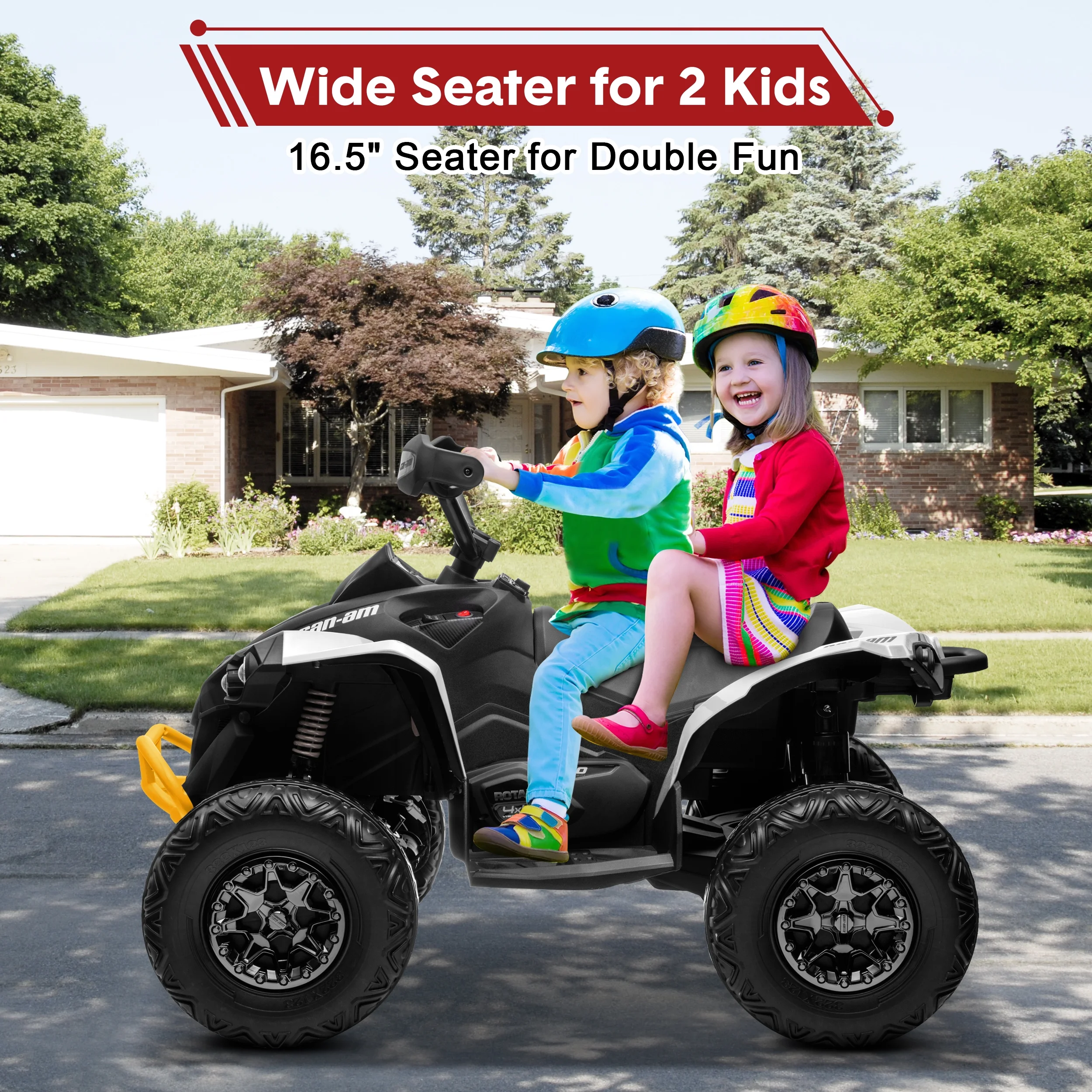 24V Ride on Toys, 4 Wheeler ATV for Kids with 2 Seater, 4x200W Motors, 4WD/2WD Switchable, Khaki - Womvr