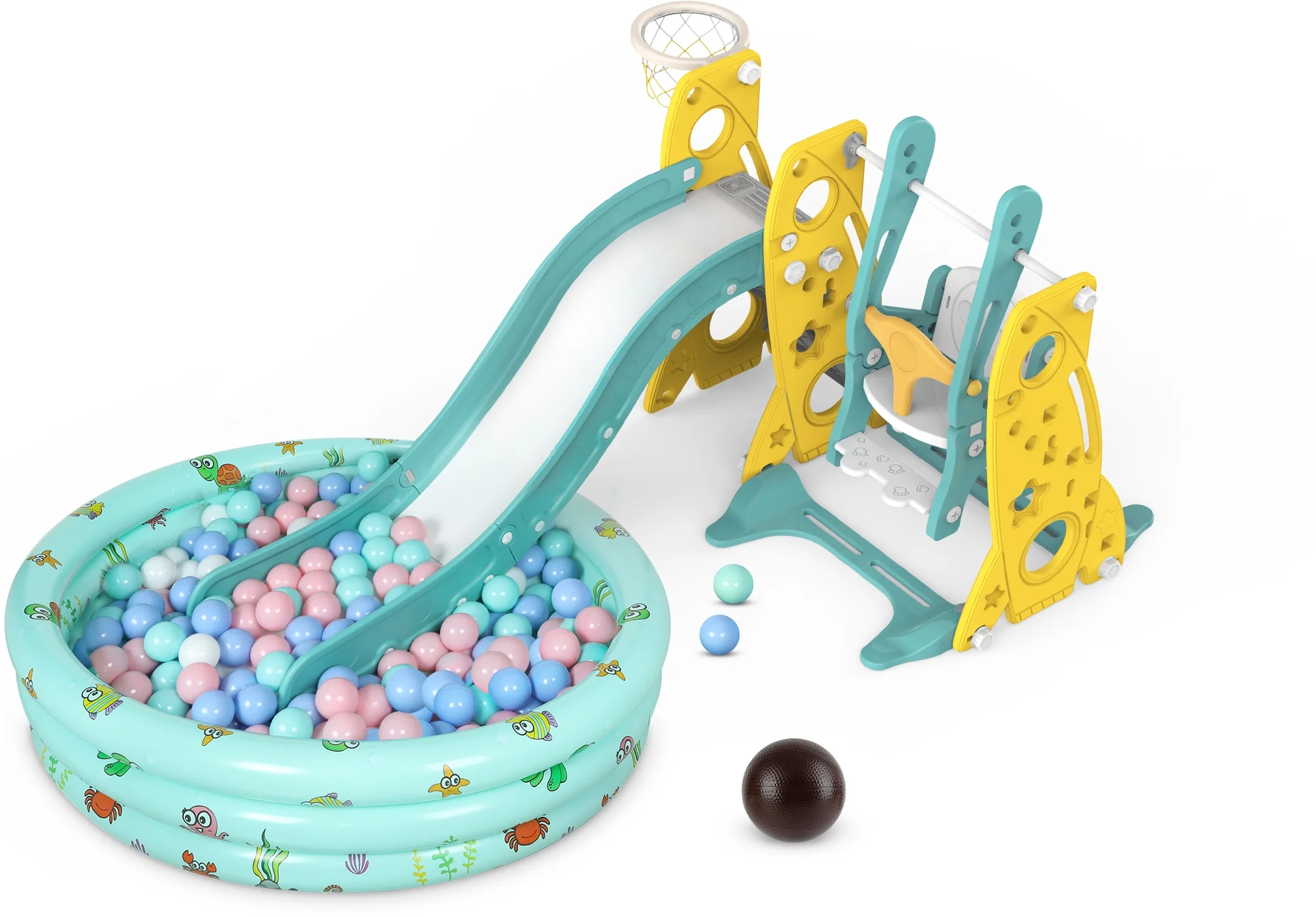 GIKPAL 6 in 1 Toddler Slide and Swing Set, Kids Large Climber Slide Playset with Basketball Hoop Playground Swing Set for Indoor Outdoor Backyard 3-10 Gifts Presents - Womvr