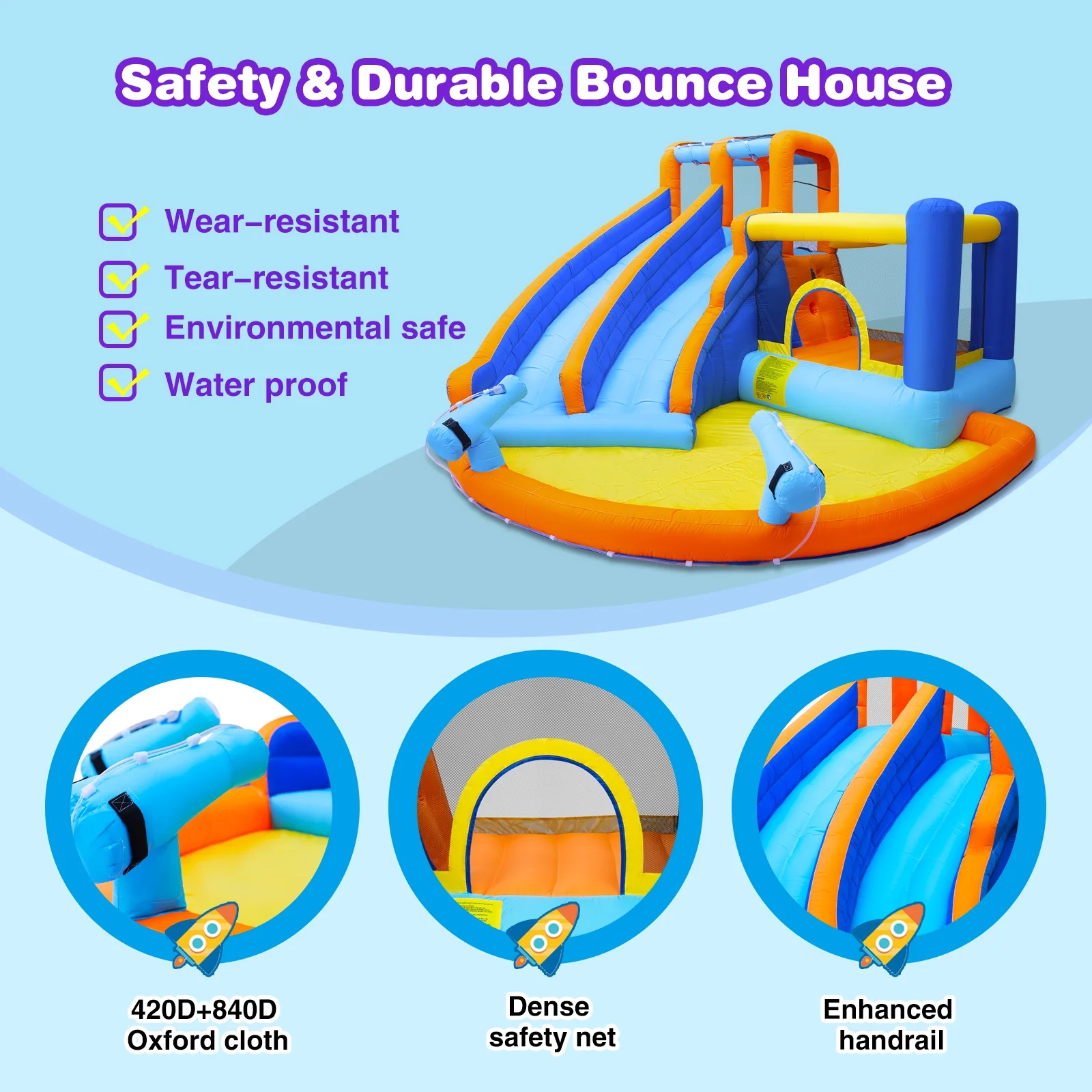 JOYLDIAS Kids Inflatable Water Slide Giant Water Park Double Slide Bouncer Playhouse Castle with 4 Water Guns, Pool, Jump Area, Climbing Wall, Air Blower - Womvr