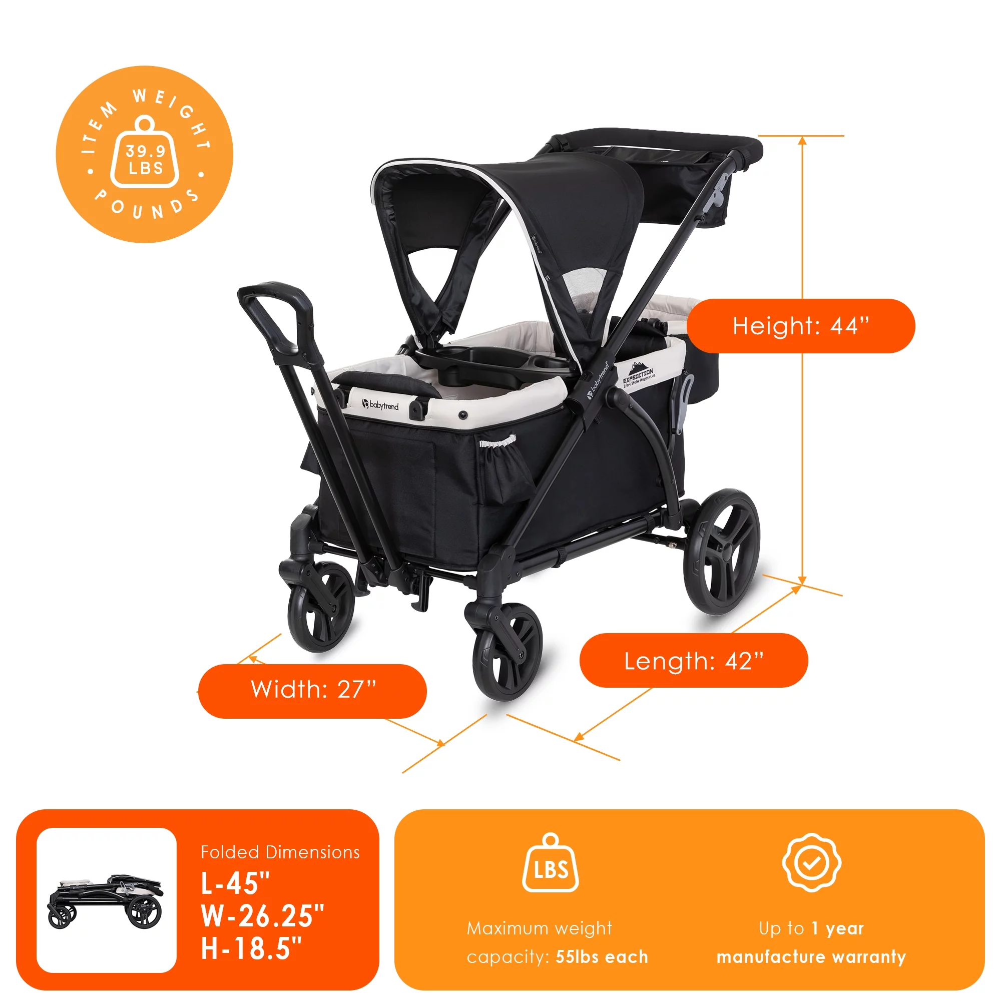 Baby Trend Expedition 2-in-1 Stroller Wagon PLUS with Canopy, Modern Khaki - Womvr