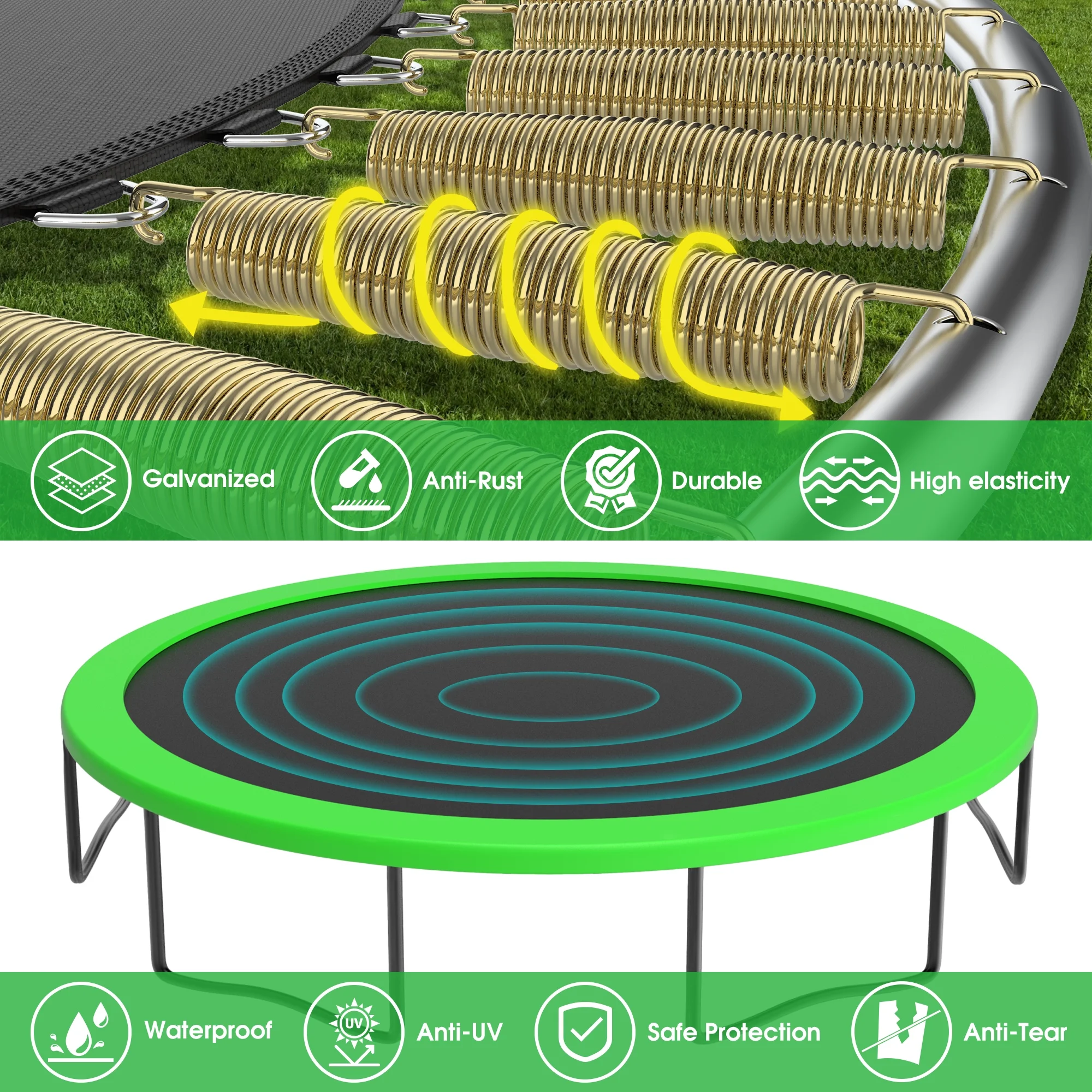 YORIN Trampoline, 1200LBS 12FT 14FT 15FT 16FT Trampoline for 4-5 Kids Adults with Enclosure Net, Basketball Hoop, Ladder, Light, Sprinkler, Socks, Outdoor Heavy Duty Round Trampoline - Womvr