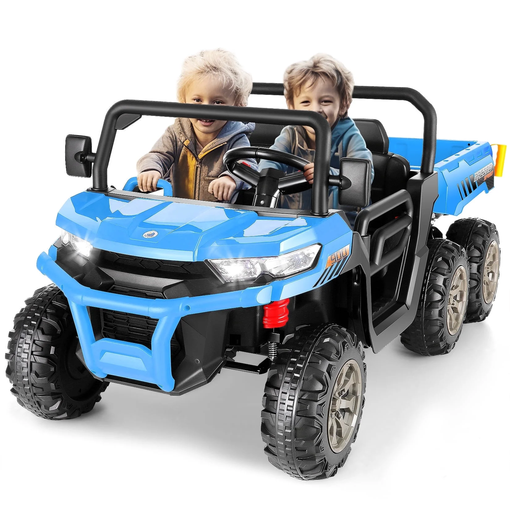 Funcid 24 V 4WD Kids Kids Ride on UTV with Remote Control, 2 Seater 6-Wheel Ride on Dump Truck Car, Ride on Toys w/ Tipping Bucket Trailer & Shovel,Bluetooth Music, Black - Womvr