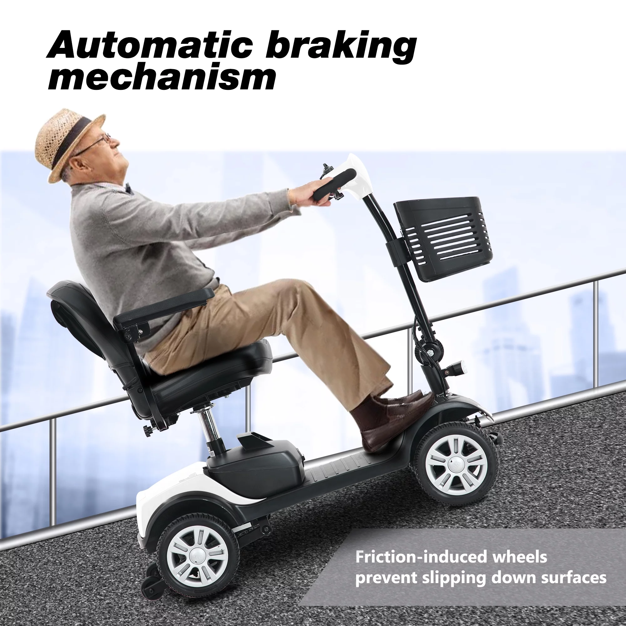 BTMWAY Mobility Scooter, 4 Wheels Electric Scooter for Seniors, Compact Folding Travel Mobility Scooters for Adult, Transformer Mobility Scooter with Swivel Seat, Front and Rear LED Light, Silver - Womvr