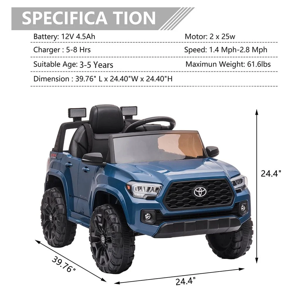 Licensed Toyota Tacoma Electric Ride on Vehicle for Kids, 12V Powered Ride on Car Toys with Remote Control, LED Lights, MP3 Player, Gray - Womvr