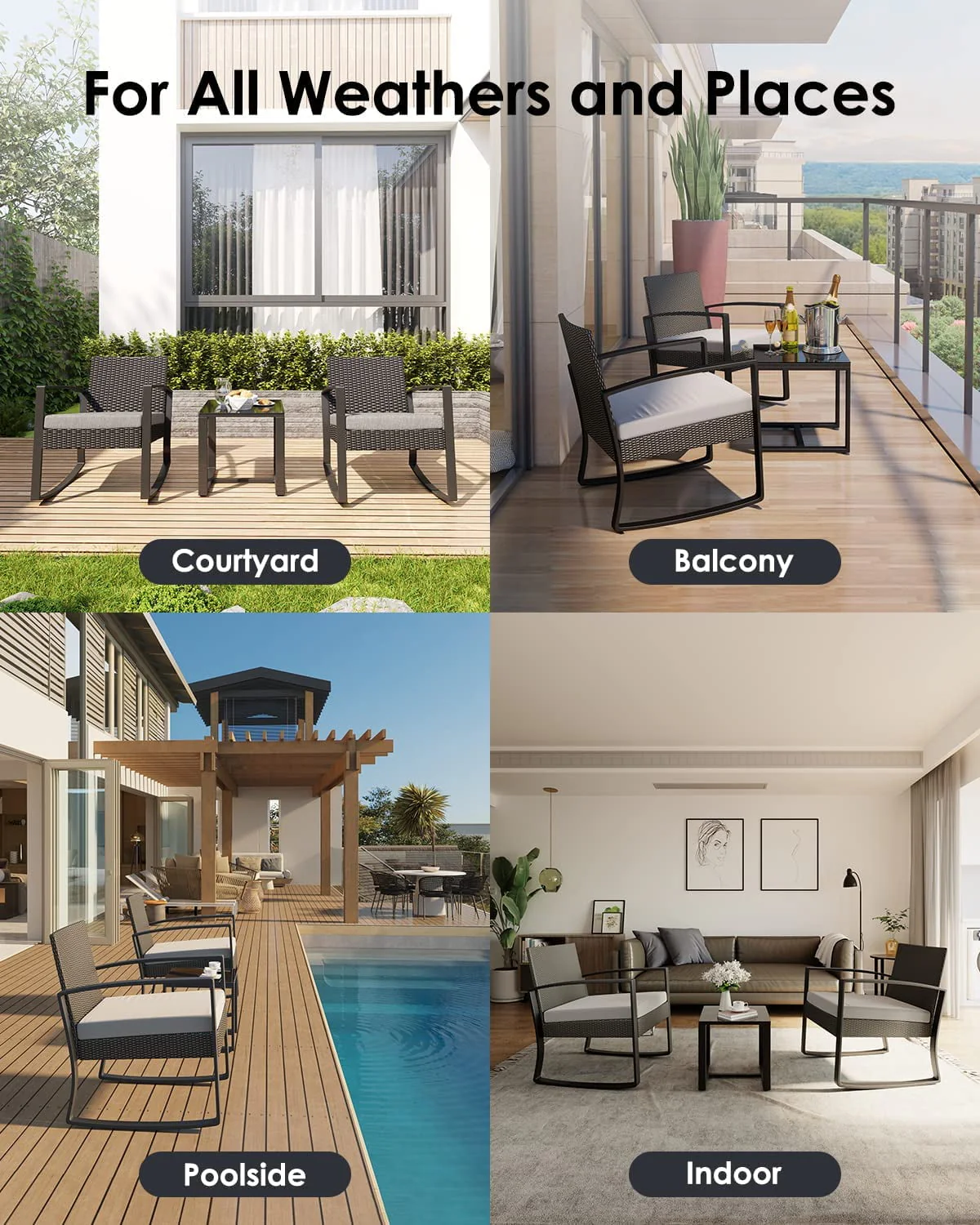 Lofka 3-Piece Patio Wicker Chairs Set with Glass Coffee Table, Outdoor Balcony Furniture Set with Blue Cushion - Womvr