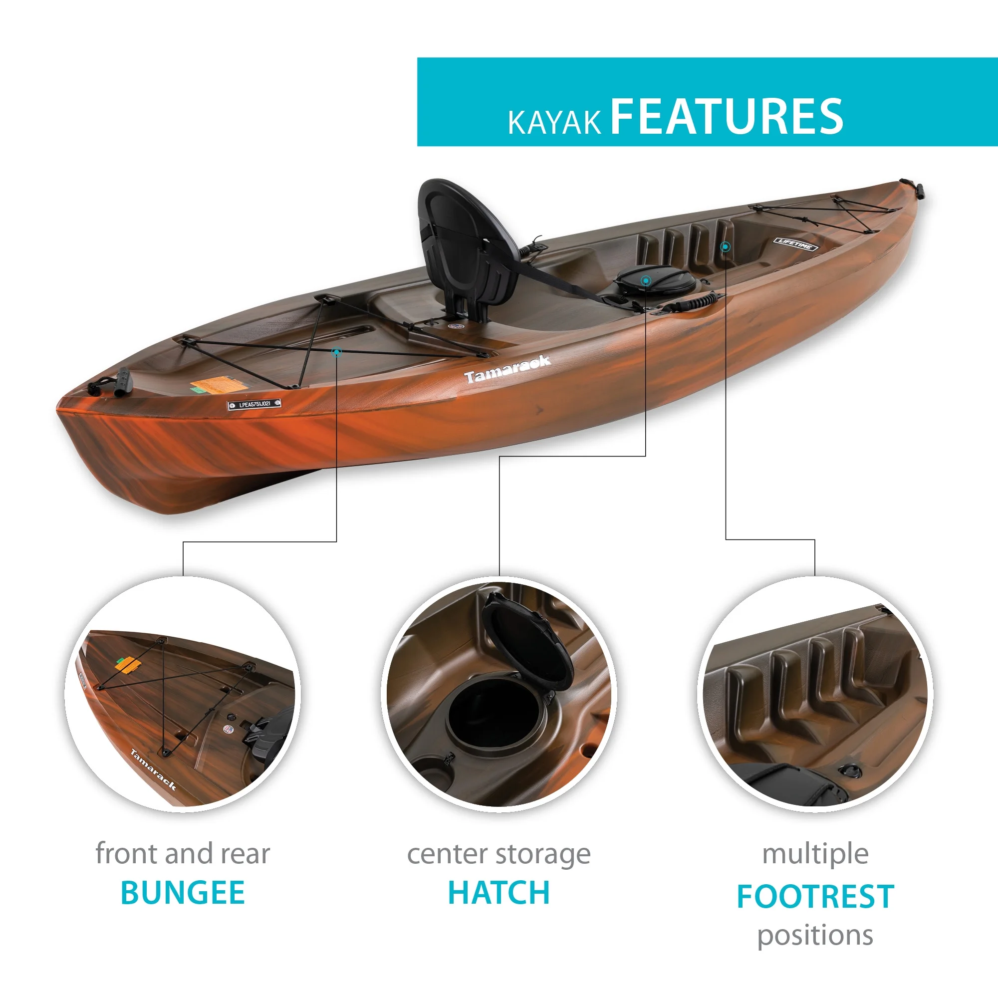 Lifetime Tamarack 100 Sit-on-Top Kayak, Tiger Fusion (91105) - Womvr