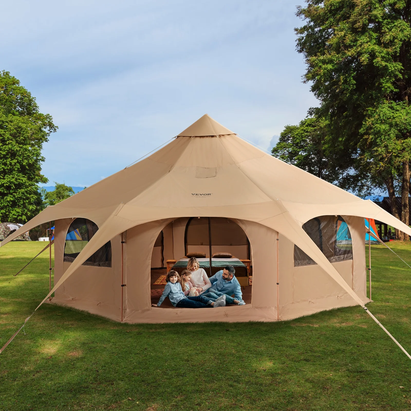 SKYSHALO Canvas Tent 4 Seasons 5 m/16.4 ft Bell Tent for Camping with Stove Jack - Womvr