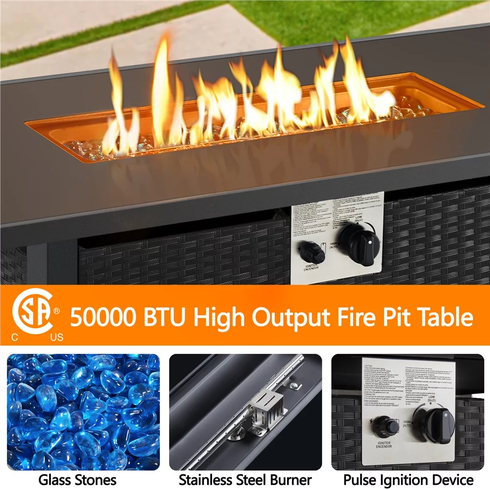 Topeakmart 43'' Propane Fire Pit Table with Tempered Glass Tabletop 50,000 BTU, Black - Womvr