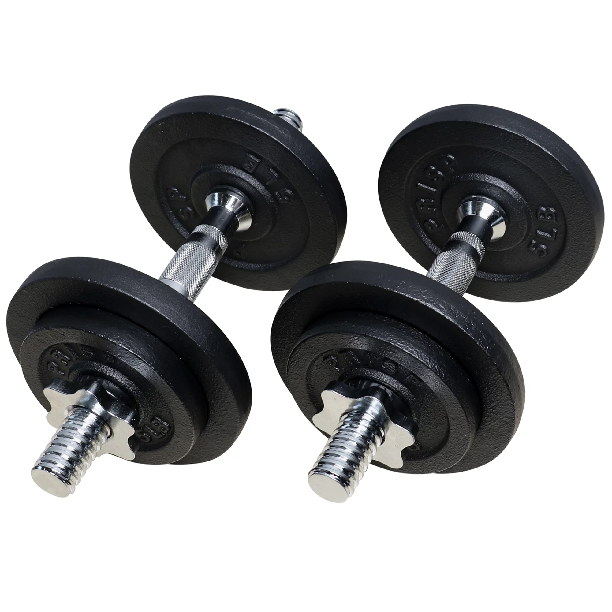 PRISP Adjustable Weight Dumbbells Set - Includes 2 Bars, Cast Iron Plates and Threaded Collars - Womvr