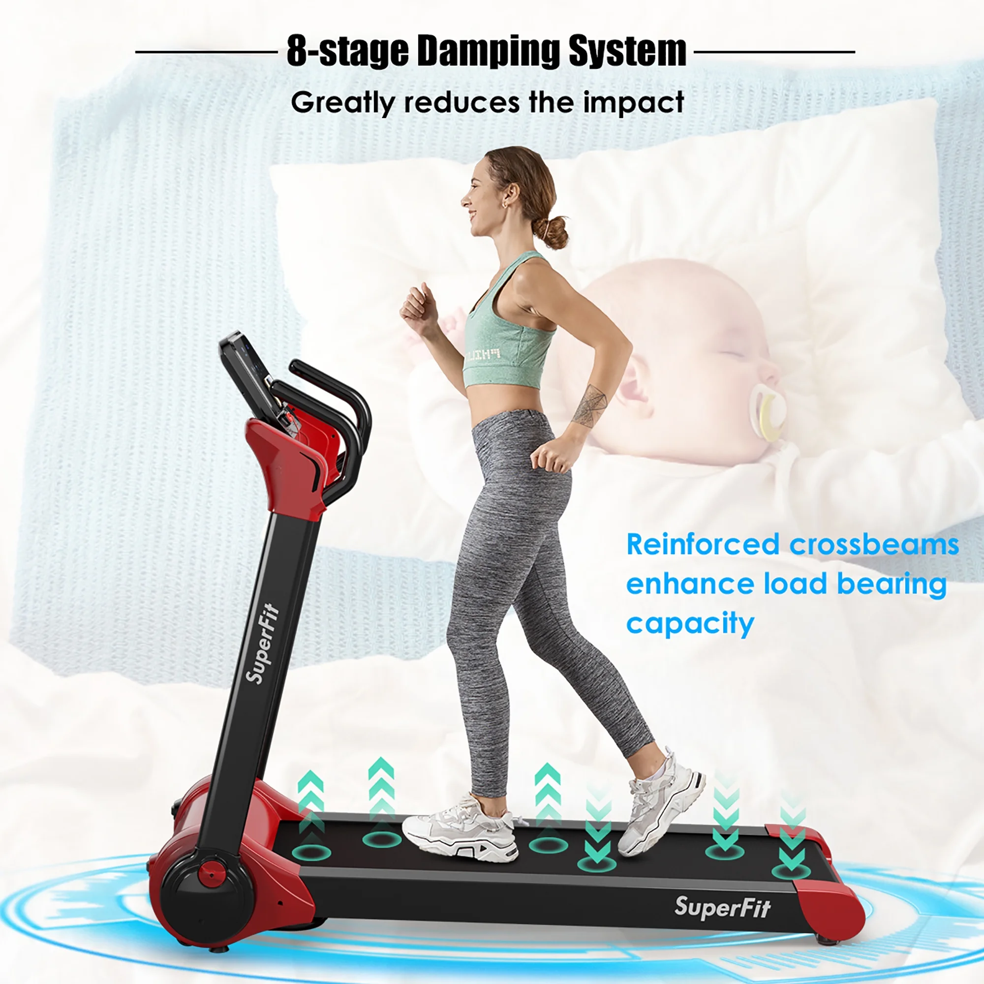 Superfit 2.25HP Folding Electric Motorized Treadmill With Speaker Red - Womvr