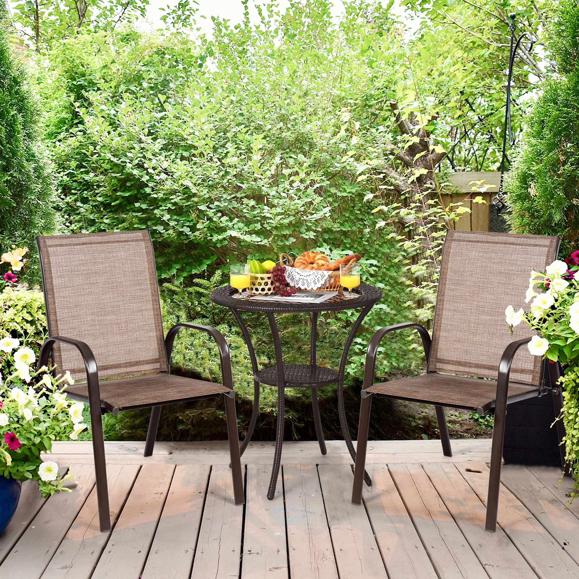 Gymax Set of 2 Patio Chairs Dining Chairs w/ Steel Frame Yard Outdoor Grey - Womvr