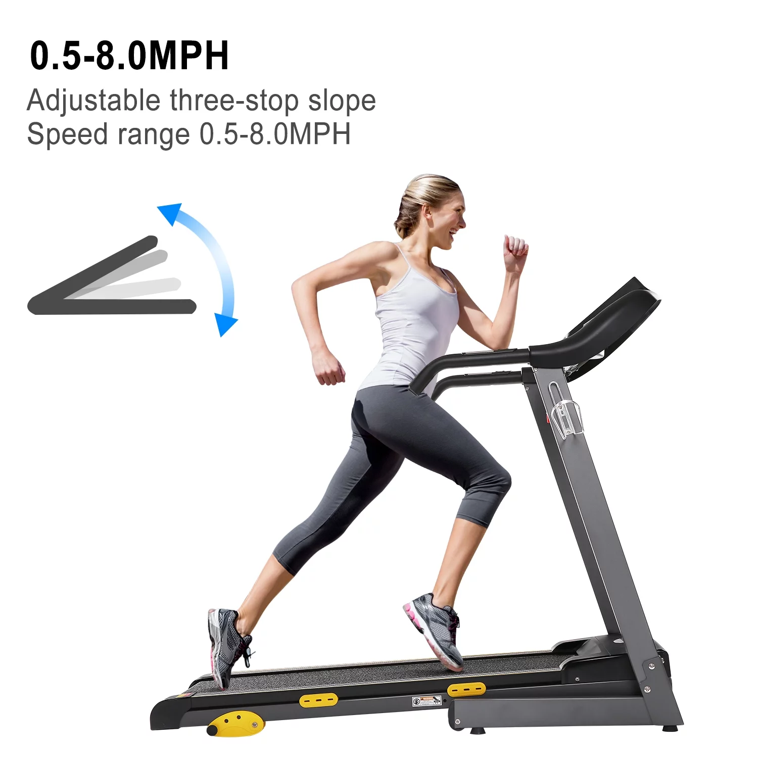Treadmill Folding Treadmill with 17 In. Wide Running Machine with Incline Quiet 1.5 HP Power 12 Preset Program Max Speed 7.5MPH - Womvr
