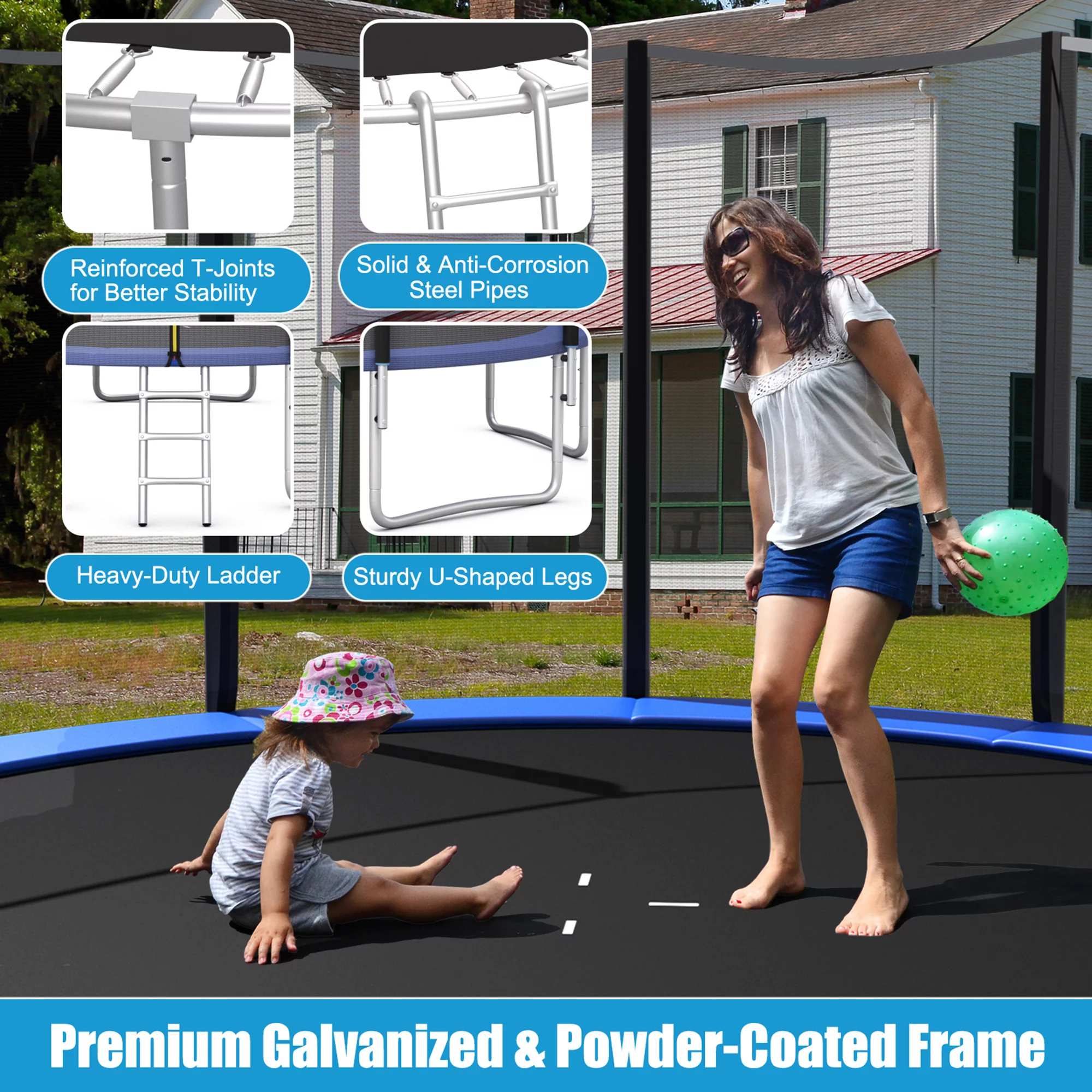 Gymax 8 FT Outdoor Trampoline Bounce Combo W/Safety Closure Net Ladder - Womvr