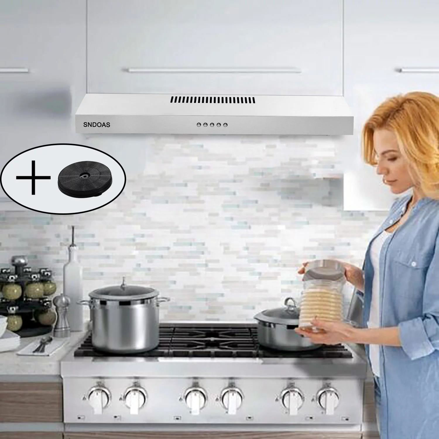 Range Hood 30-inch Under Cabinet Vent Hood 230 CFM Kitchen Hood Stainless Steel 3-Speed - Womvr