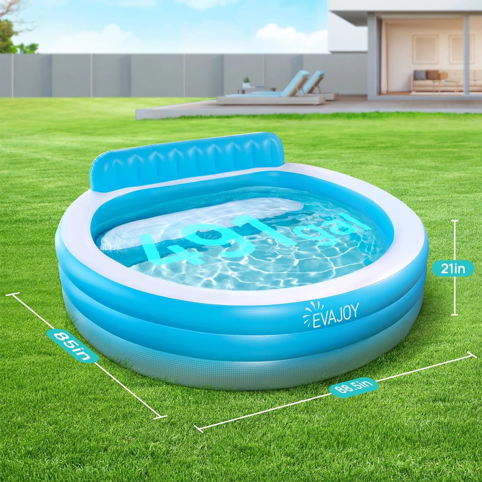 Evajoy Inflatable Pool, Family Lounge Swimming Pool with Seat for Kids Aldult, Round, 7.33 x 7.11 x 2.5 ft - Womvr