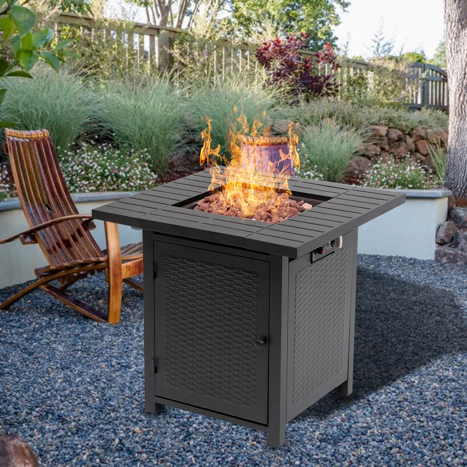 Vebreda Propane Fire Pit 28 inch Outdoor Gas Fire Table, 50,000 BTU, Black - Womvr