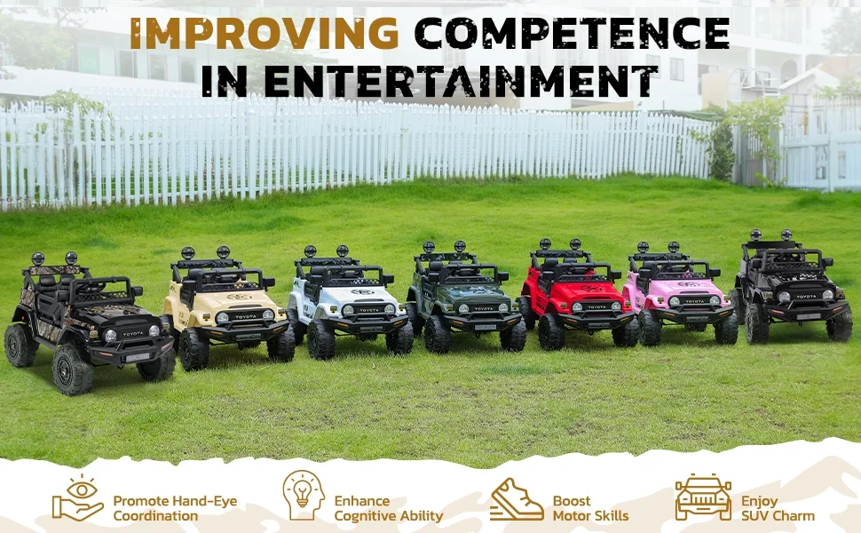 Toyota FJ Cruiser Ride on Car, 12V Powered Off-Road Toys for Kids w/ Remote,Spring Suspension,6 LED Lights,Camo Green - Womvr