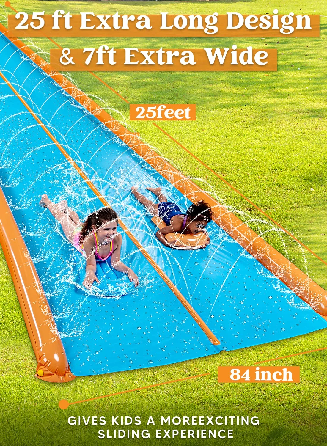 Syncfun 25ft x 7ft Double Water Slide for Adult Kids, Heavy Duty Lawn Water Slide with Sprinkler and 2 Slip Inflatable Boards for Summer Yard Lawn Outdoor Water Play Activities - Womvr