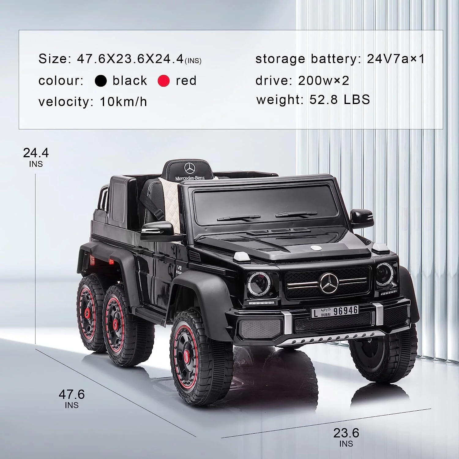 BATE Mercedes Benz 24V Powered Ride On Cars with 6 Wheels, Kids Ride On Toys with Remote Control, MP3 Player,  Red - Womvr