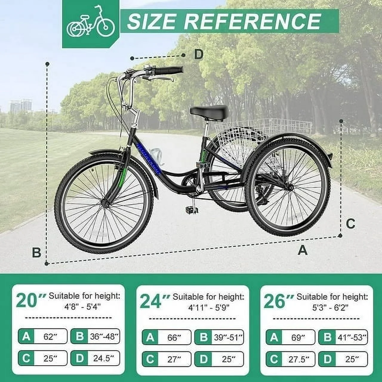 Lilypelle Adult Tricycles 7 Speed 20/24/26 Inch Three Wheel Bike Cruiser Trike with Low-Step Through Frame/Large Basket for Men, Women, Seniors - Womvr