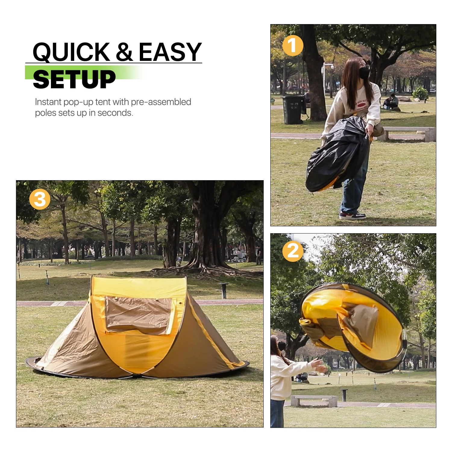 Magshion 3 Person Instant Pop Up Camping Tent, Outdoor Easy Set Up Automatic Family Travel Tent, Portable Backpacking Waterproof Shelter Tent, Blue - Womvr