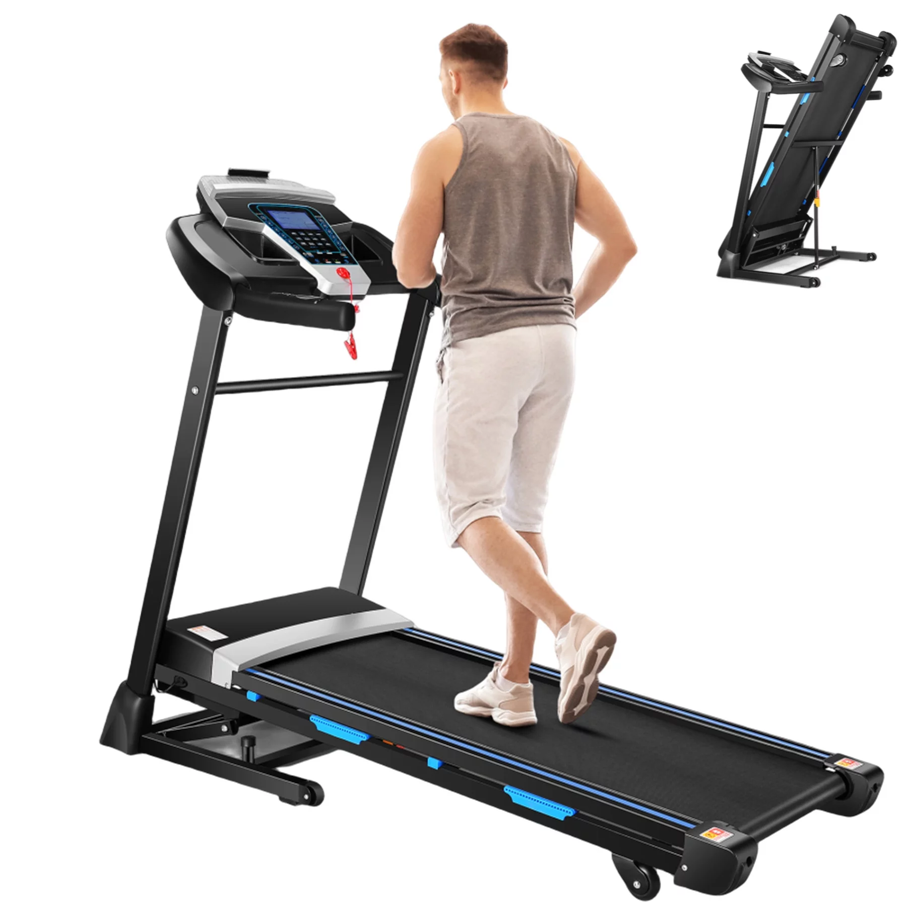 Tikmboex 15-Level  Auto Incline Treadmill with Bluetooth Speaker and LCD Dispaly, Electric Smart Control Running Machine for Exercise, Blue Black - Womvr