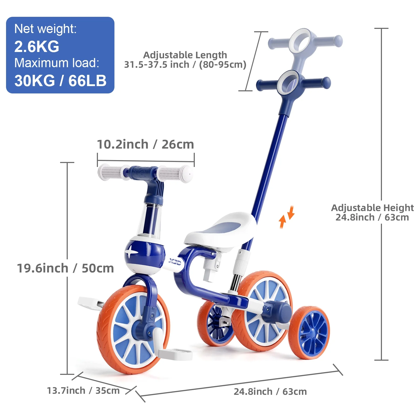 XJD 7 in 1 Toddler Bike for 1 Year to 4 Years Old Kids, Toddler Tricycle Kids Trikes Tricycle, Gift & Toys for Boy & Girl, Balance Training, Removable Pedals - Womvr