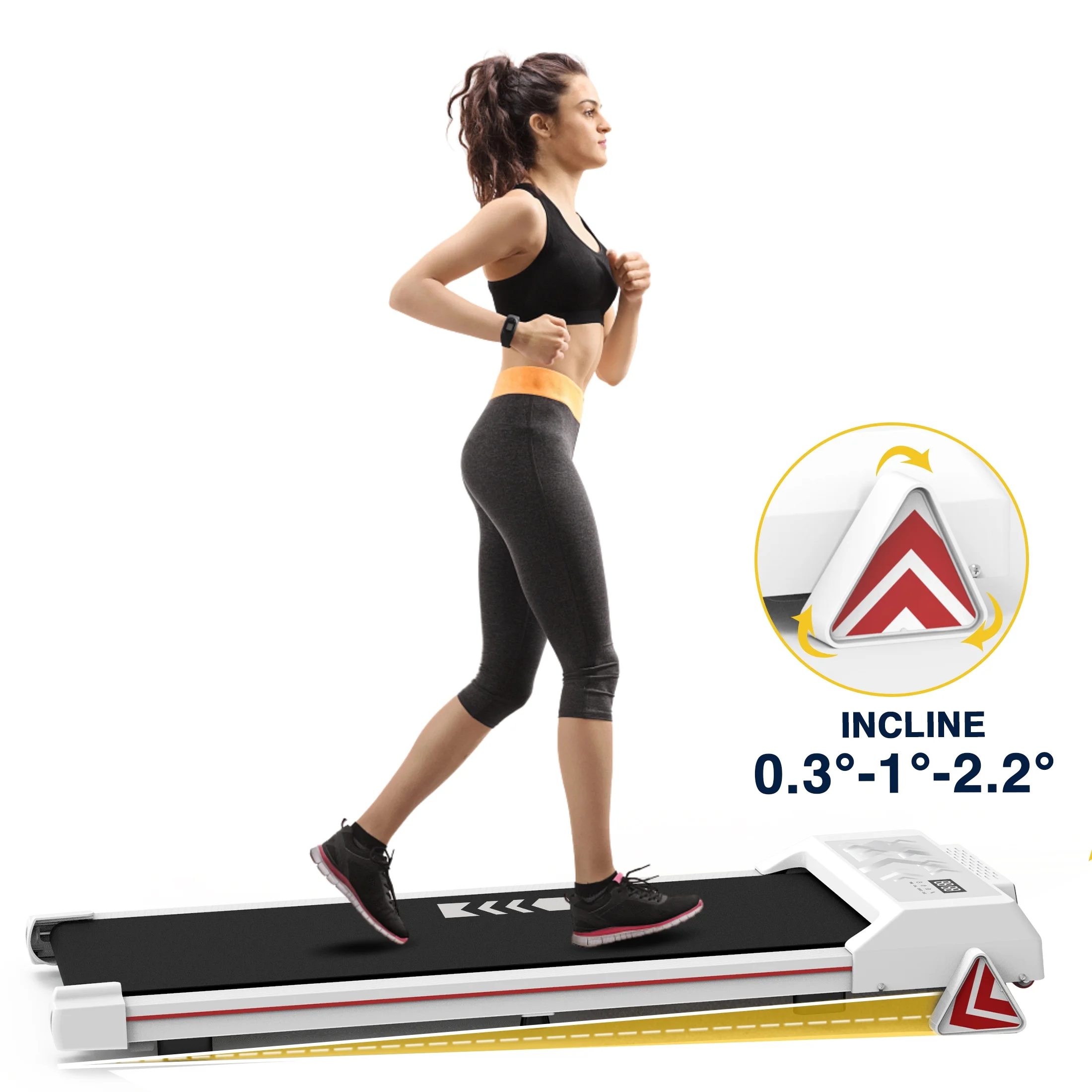 Incline Walking Pad Under Desk Treadmill Portable with Remote 265LBS 2.25HP Workout Fitness, Black - Womvr