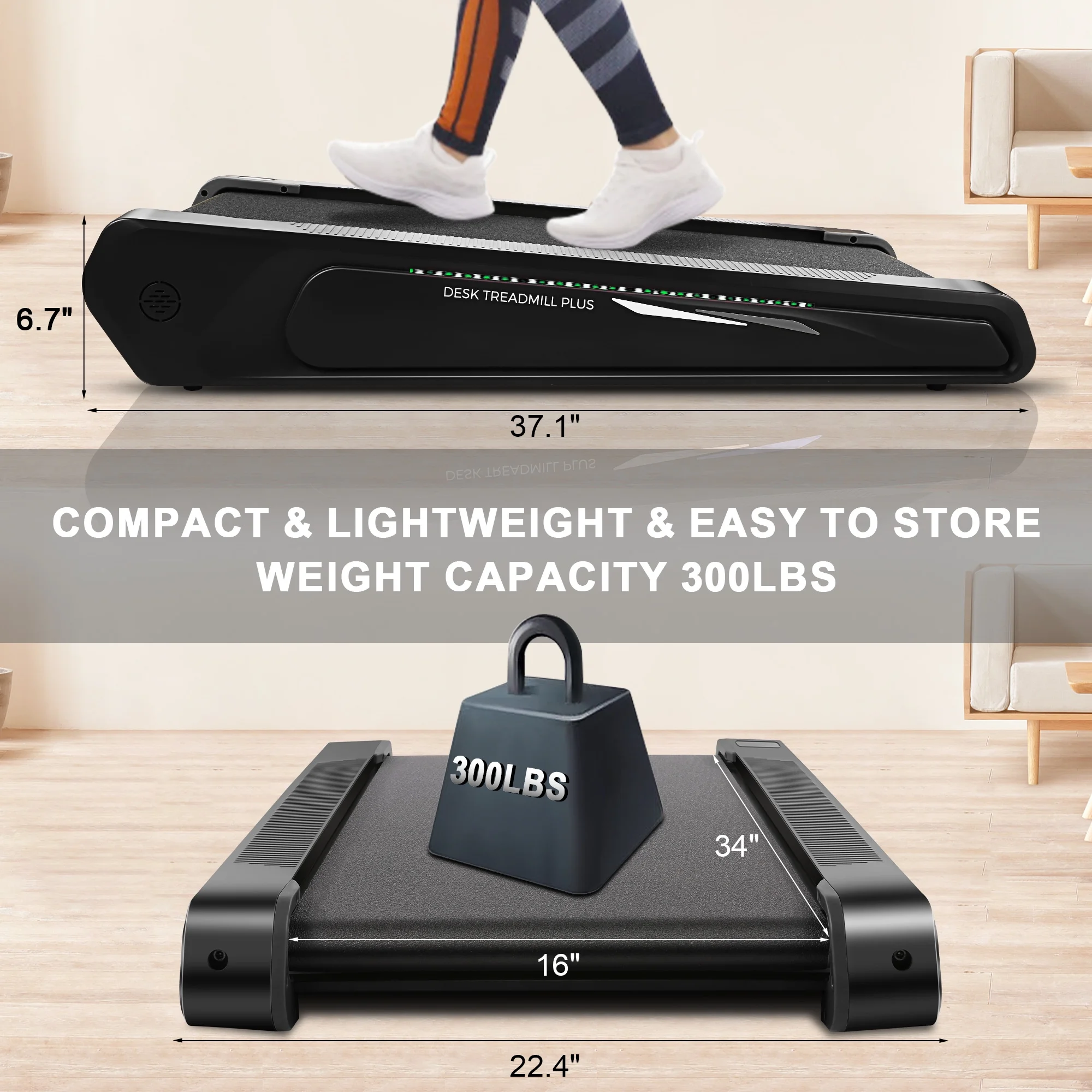 Tikmboex Walking Pad Treadmill with 5% Incline, 2.5HP Under Desk Treadmil with Remote and Unique Lamp Strip Design for Walking Running, Black & Blue 300 Lbs Capacity - Womvr