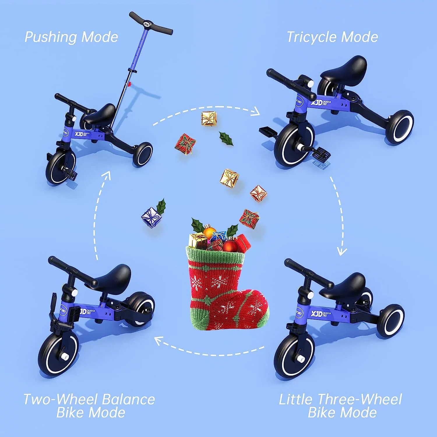 XJD 7 in 1 Toddler Tricycle with Push Handle,Toddler Bike for 1-3 Years Old Boy Girl, Toddler Push Tricycle, Baby Bike Balance Bike with Adjustable Seat Height and Removable Pedal - Womvr