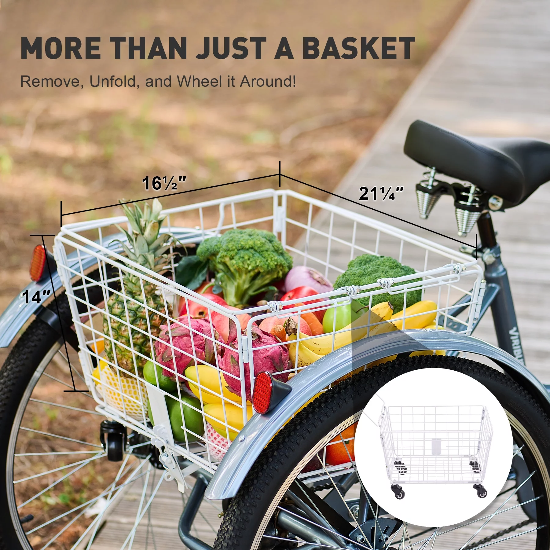 VIRIBUS 24 Inch Adult Trike 7 Speed Bike w Adjustable Seat 2 Baskets Matte Gray - Womvr