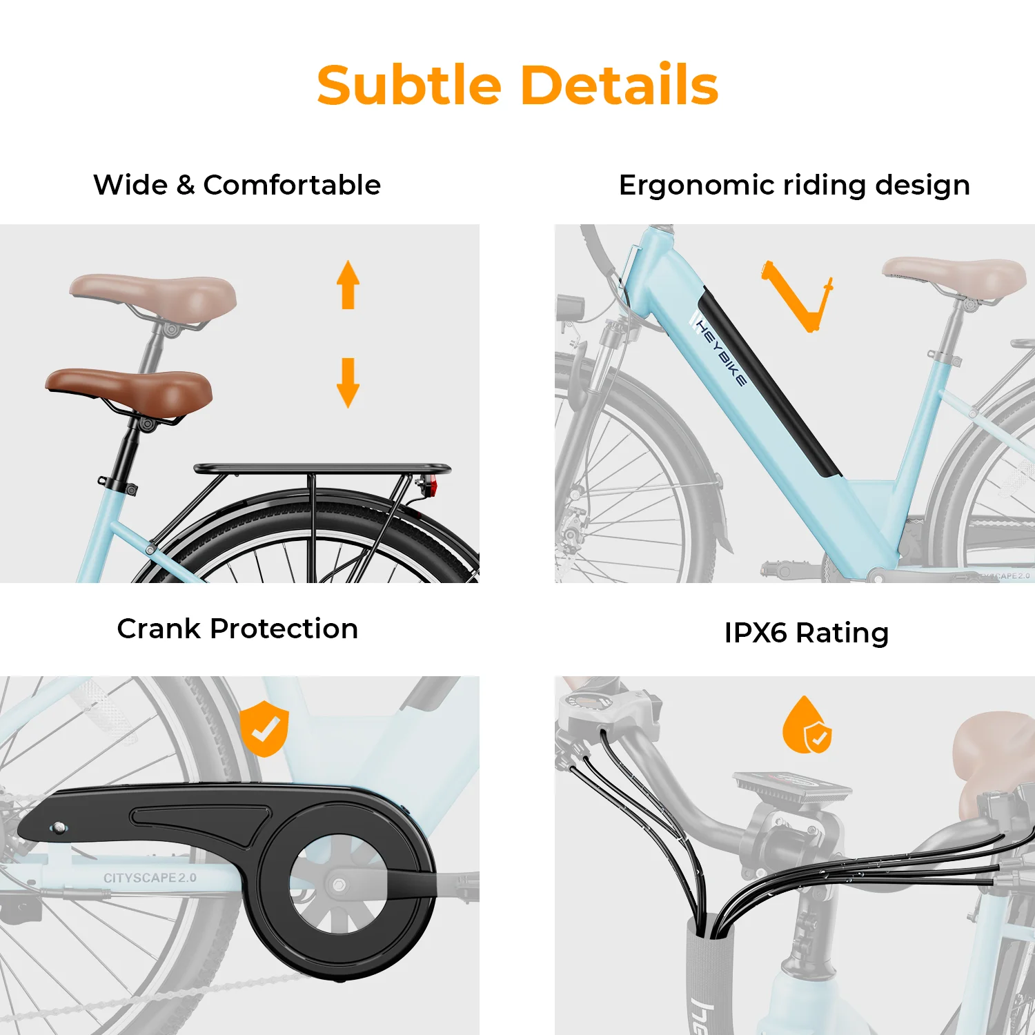 Heybike Cityscape 2.0 Electric Bike 500W Electric City Cruiser Bicycle with 36V 13Ah Removable Battery Up to 50 Miles, 26