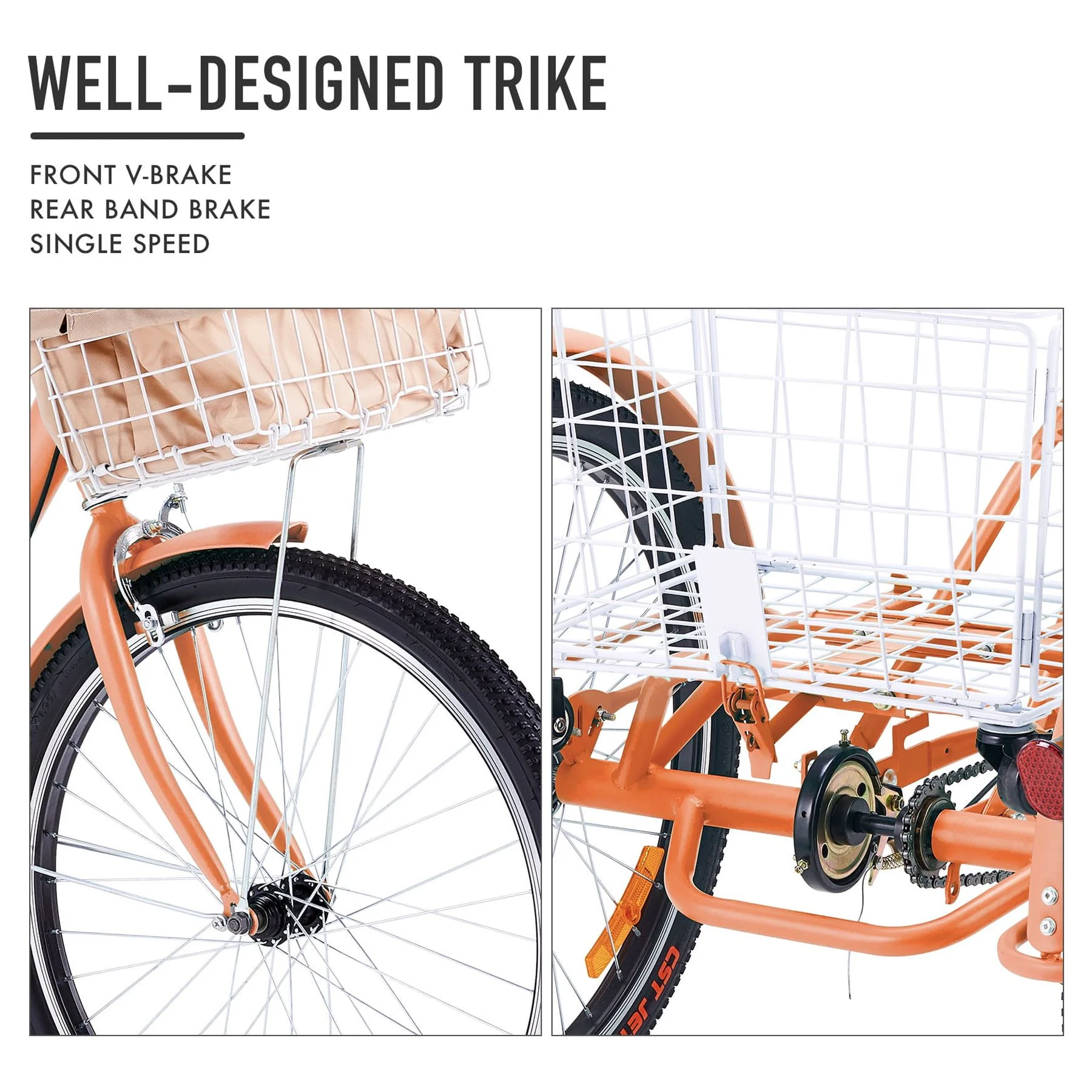 Viribus 26 Inch Single Speed Adult Tricycle 3 Wheel Bike with Removable Basket, Hybrid Beach Trike, Pink - Womvr