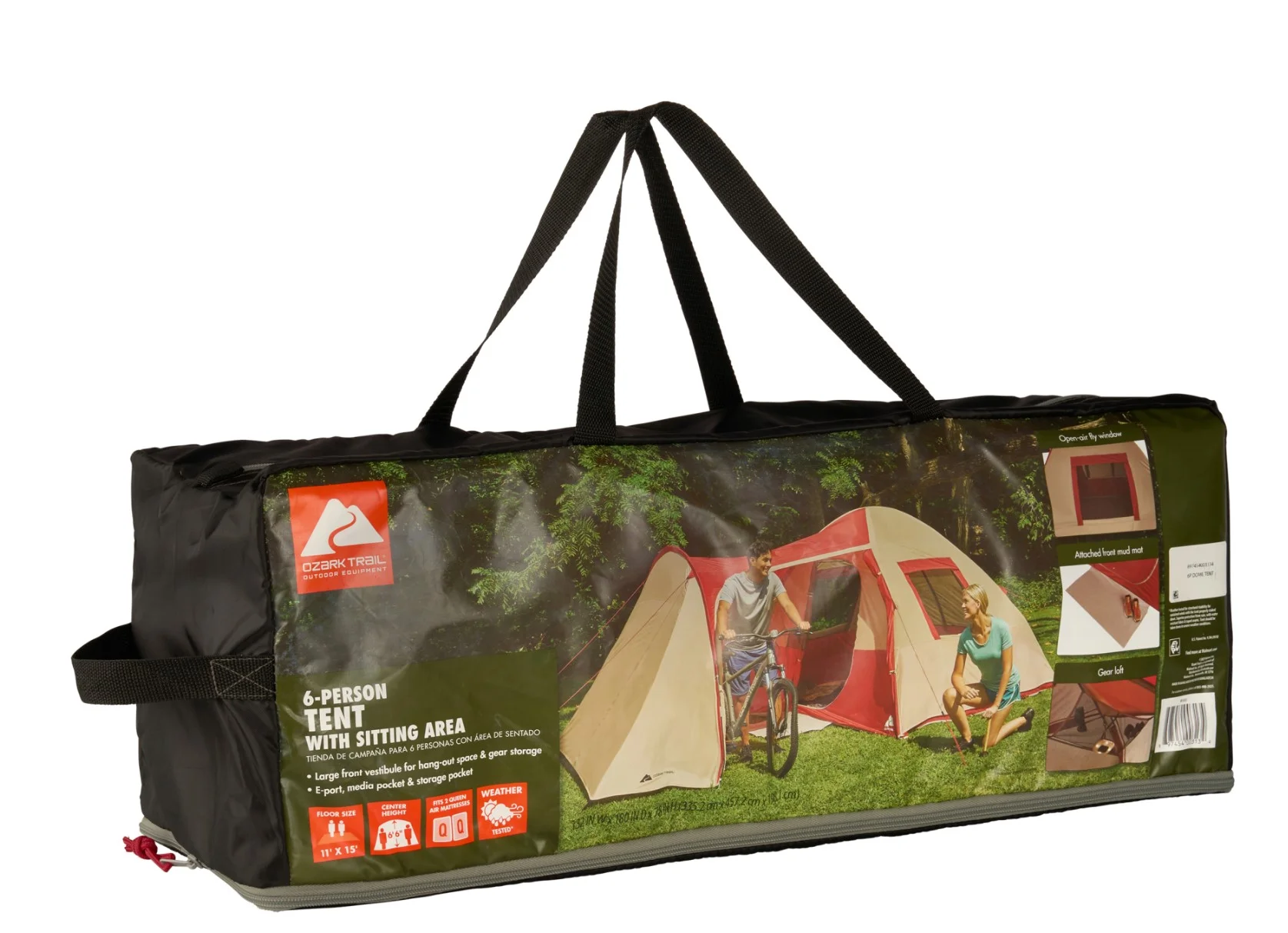Ozark Trail 6 Person Dome Tent with Sitting Area - 15 ft. x 11 ft. - Carry Weight - 21.38 lbs. - Womvr