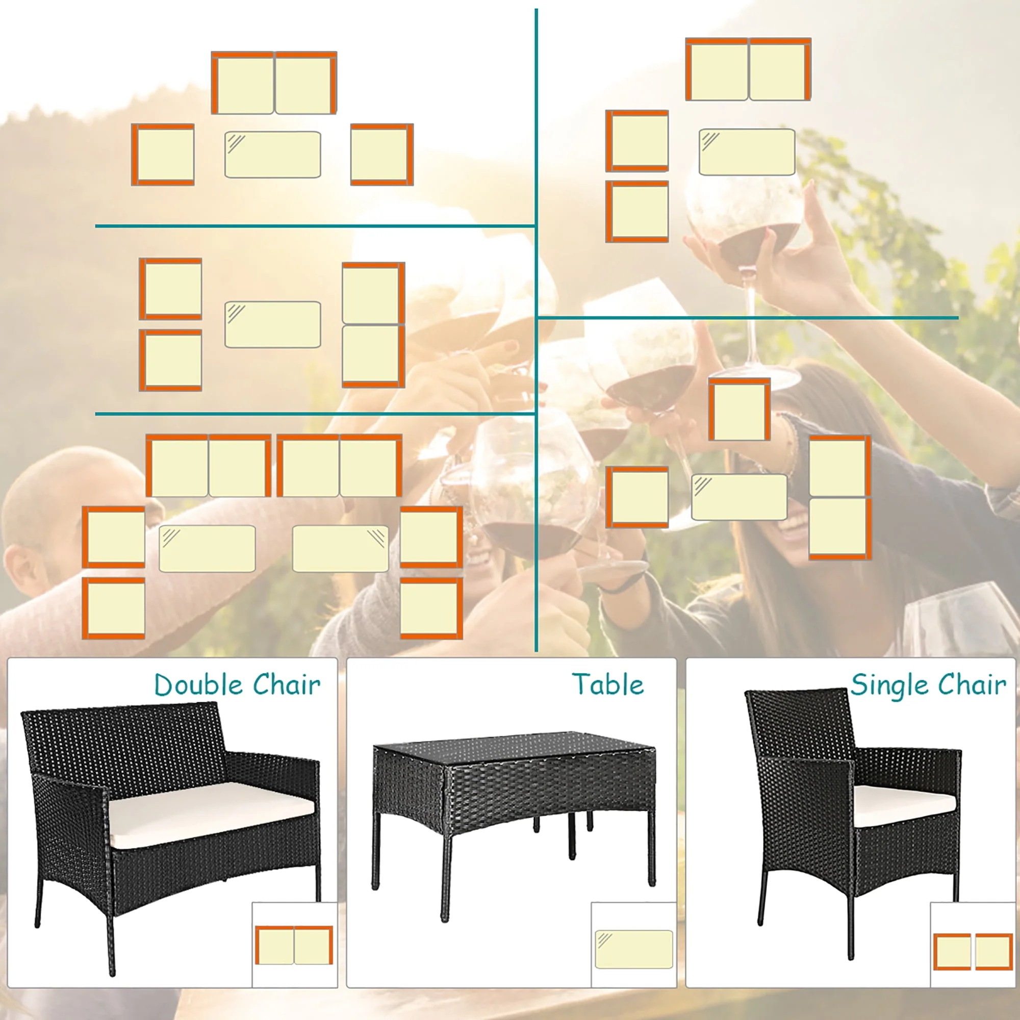 Costway 4PCS Patio Furniture Set Rattan Wicker Conversation Set Outdoor - Womvr