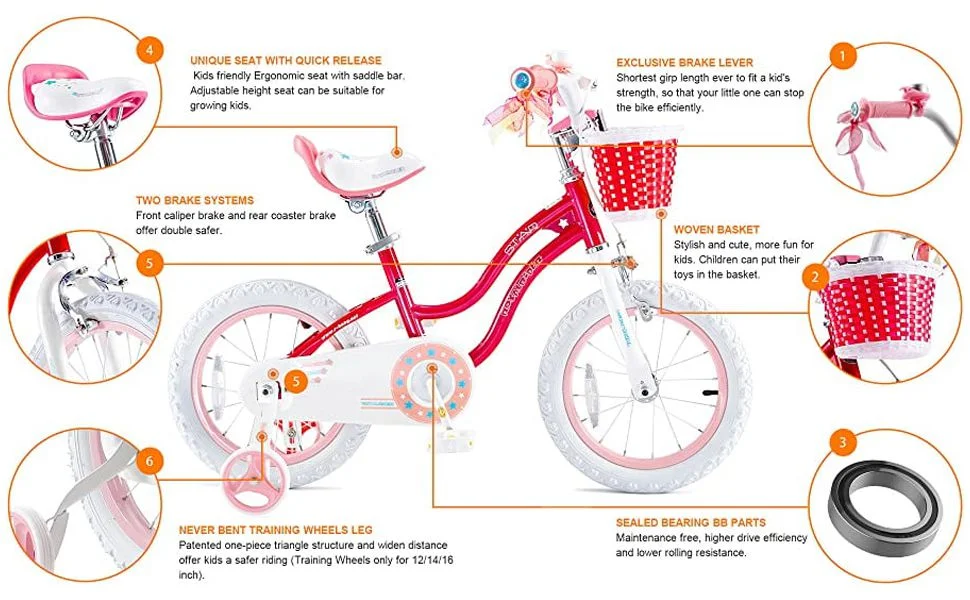 Royalbaby Girls Kids Bike Star girl 14 In Bicycle Basket Training Wheels Blue Child's Cycle - Womvr