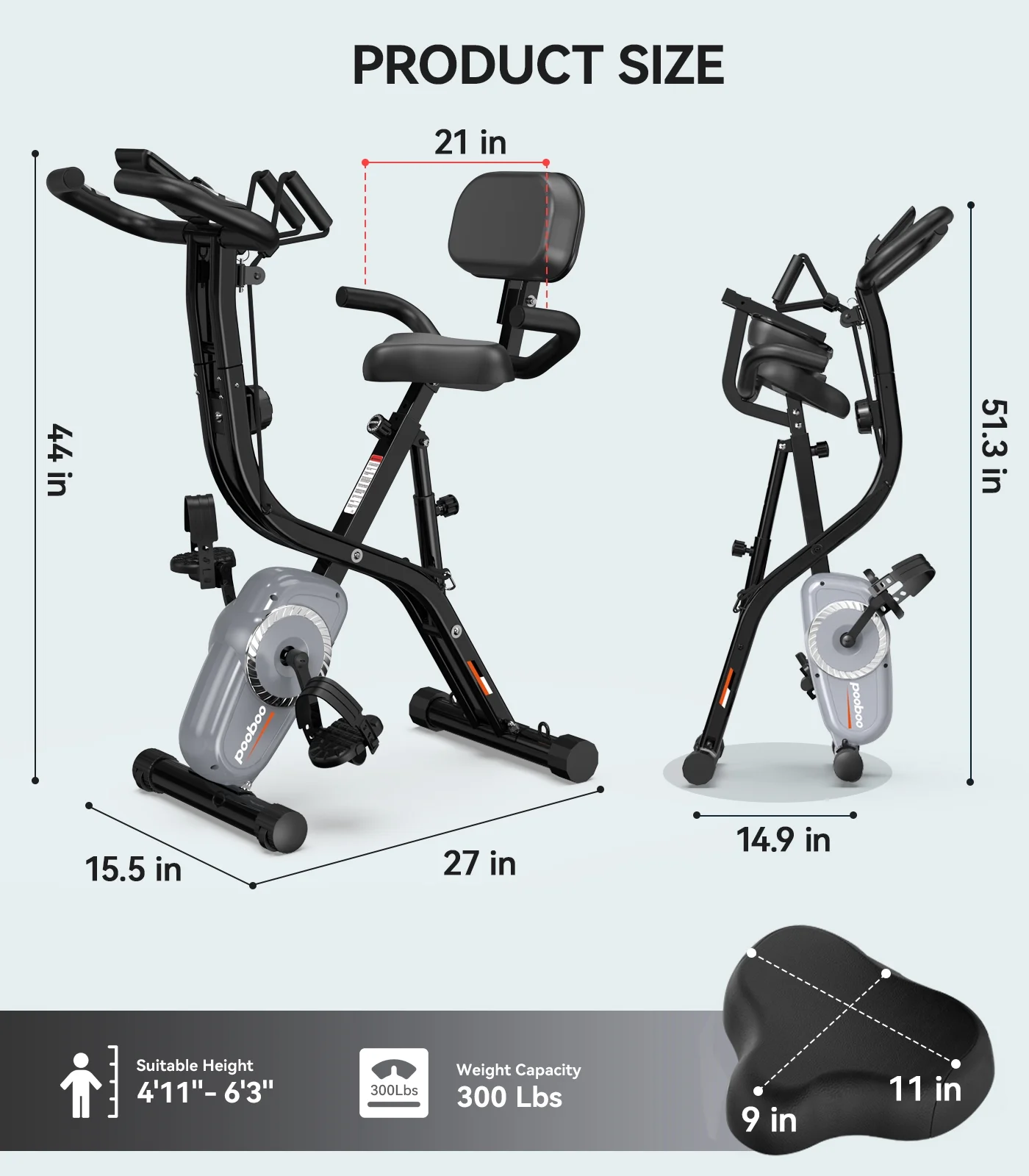 Pooboo 4in1 Folding Exercise Bike Indoor Cycling Bike Stationary Magnetic x Bike Gym Workout 300lb - Womvr